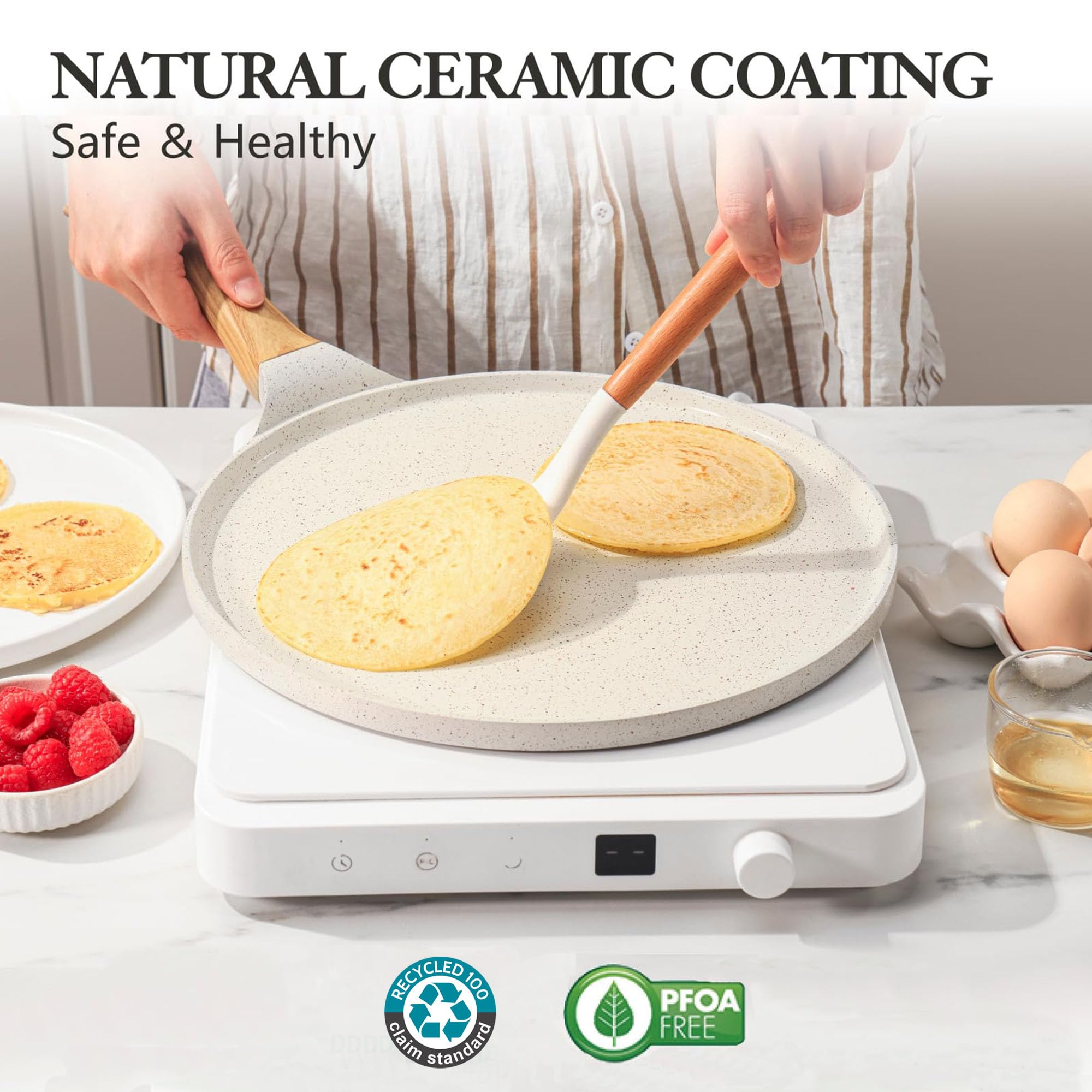 Sensarte 30cm Nonstick Ceramic Crepe Pan – Induction Dosa Tawa Griddle