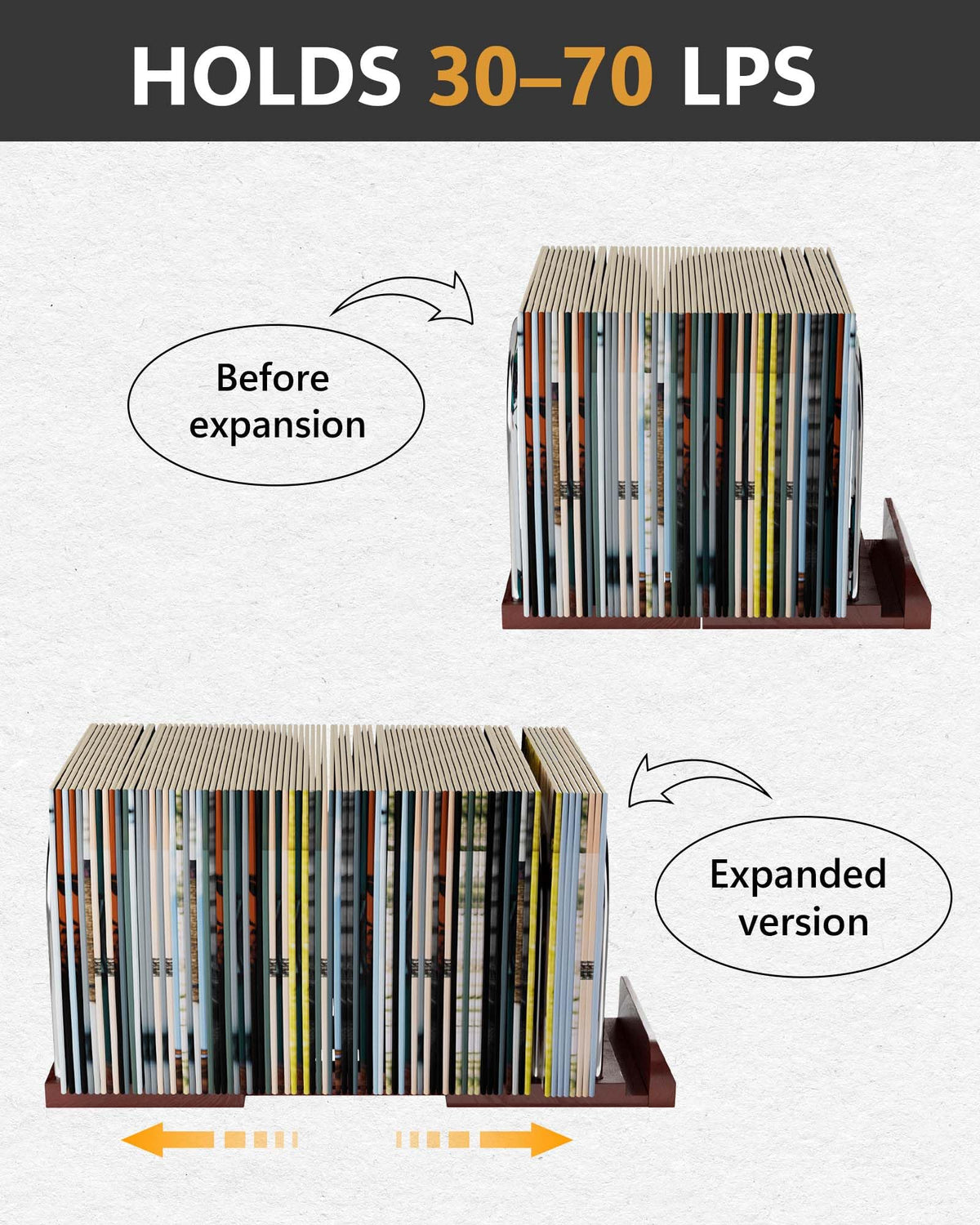 BS-VOG Vinyl Record Storage Stand, Expandable Holder for 30-70 LPs - image 2