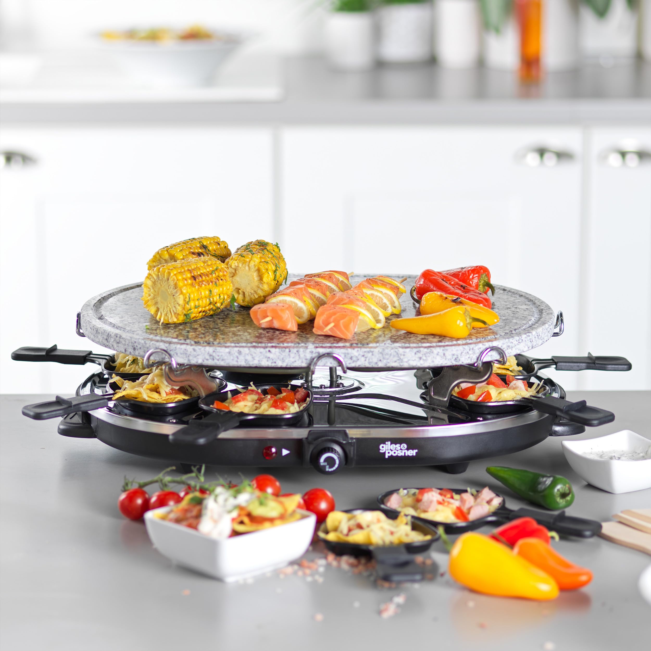 Giles & Posner 8-Person Stone Raclette Grill – 1200W Tabletop Cooker