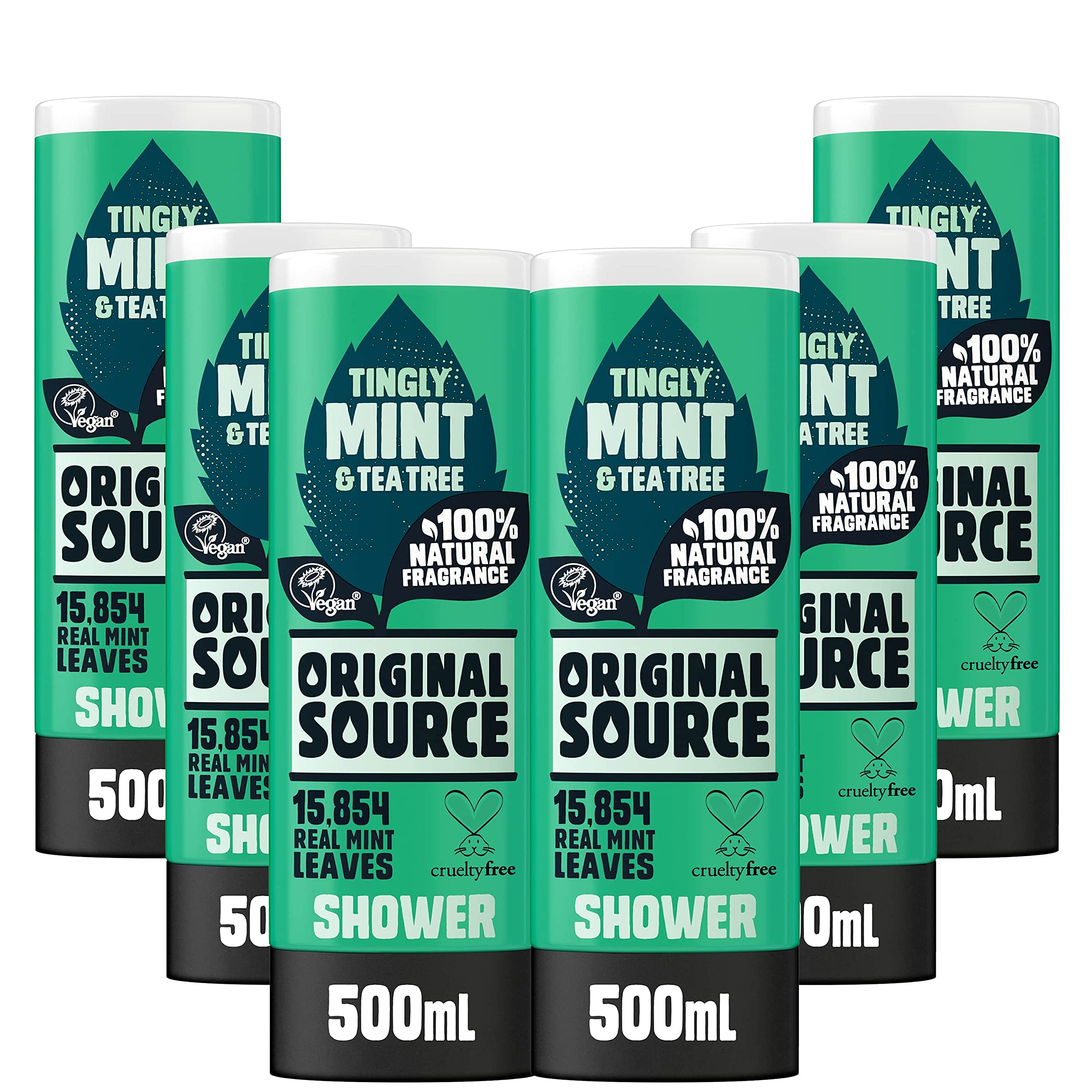 Original Source Mint & Tea Tree Shower Gel - Vegan & Natural - 6 x 500ml