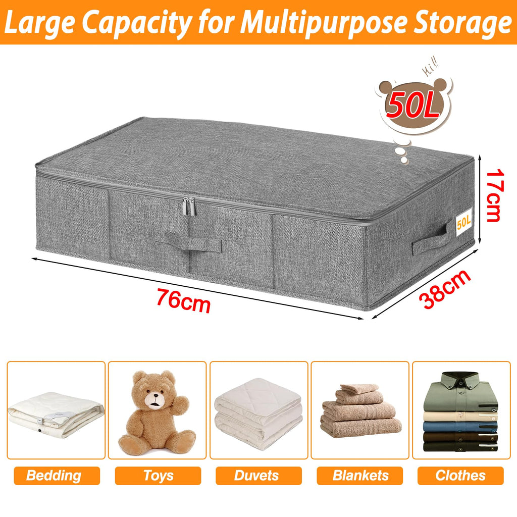 Jolof Store Under Bed Storage Box with Lids – 3 Pack Foldable Fabric Bags