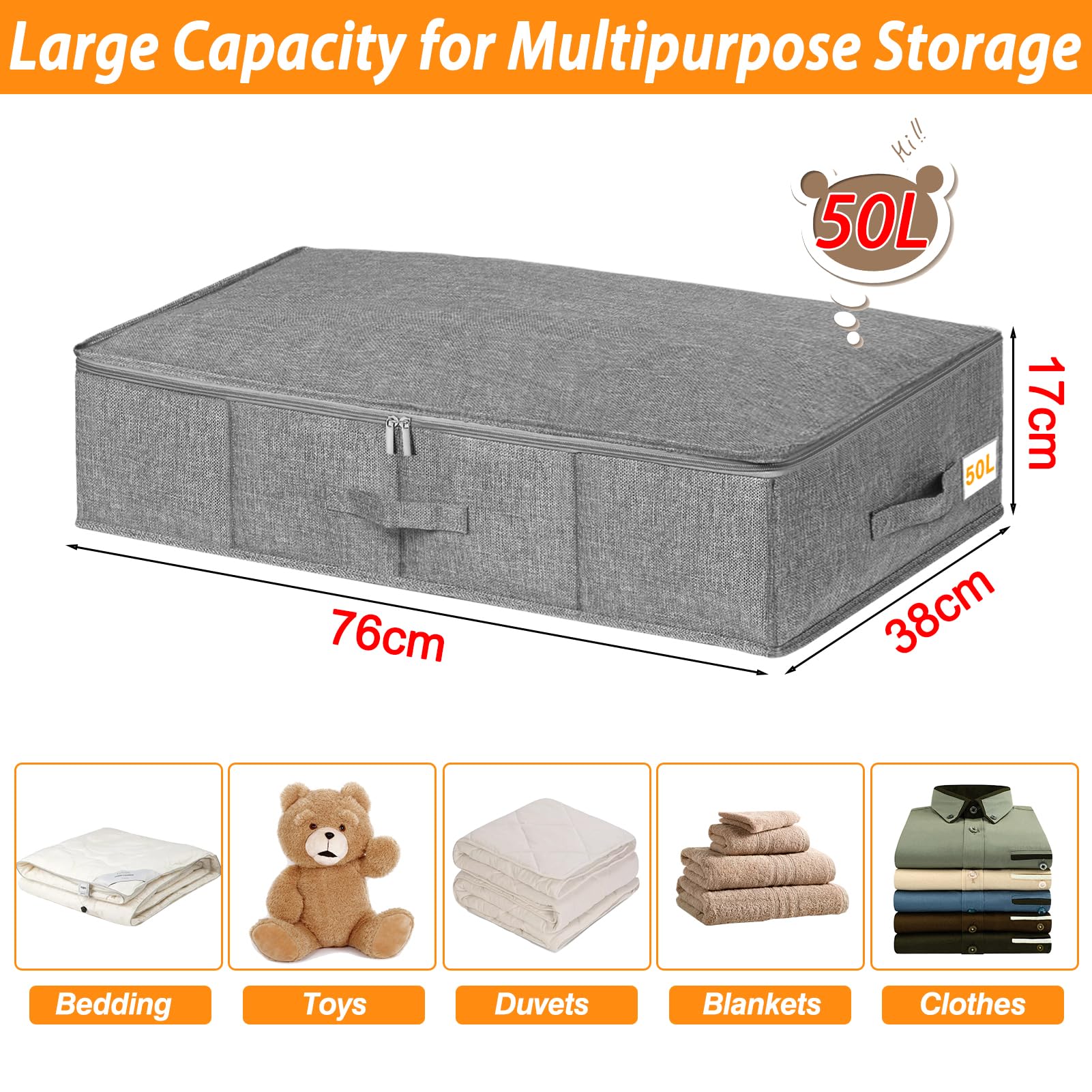 Jolof Store Under Bed Storage Box with Lids – 3 Pack Foldable Fabric Bags