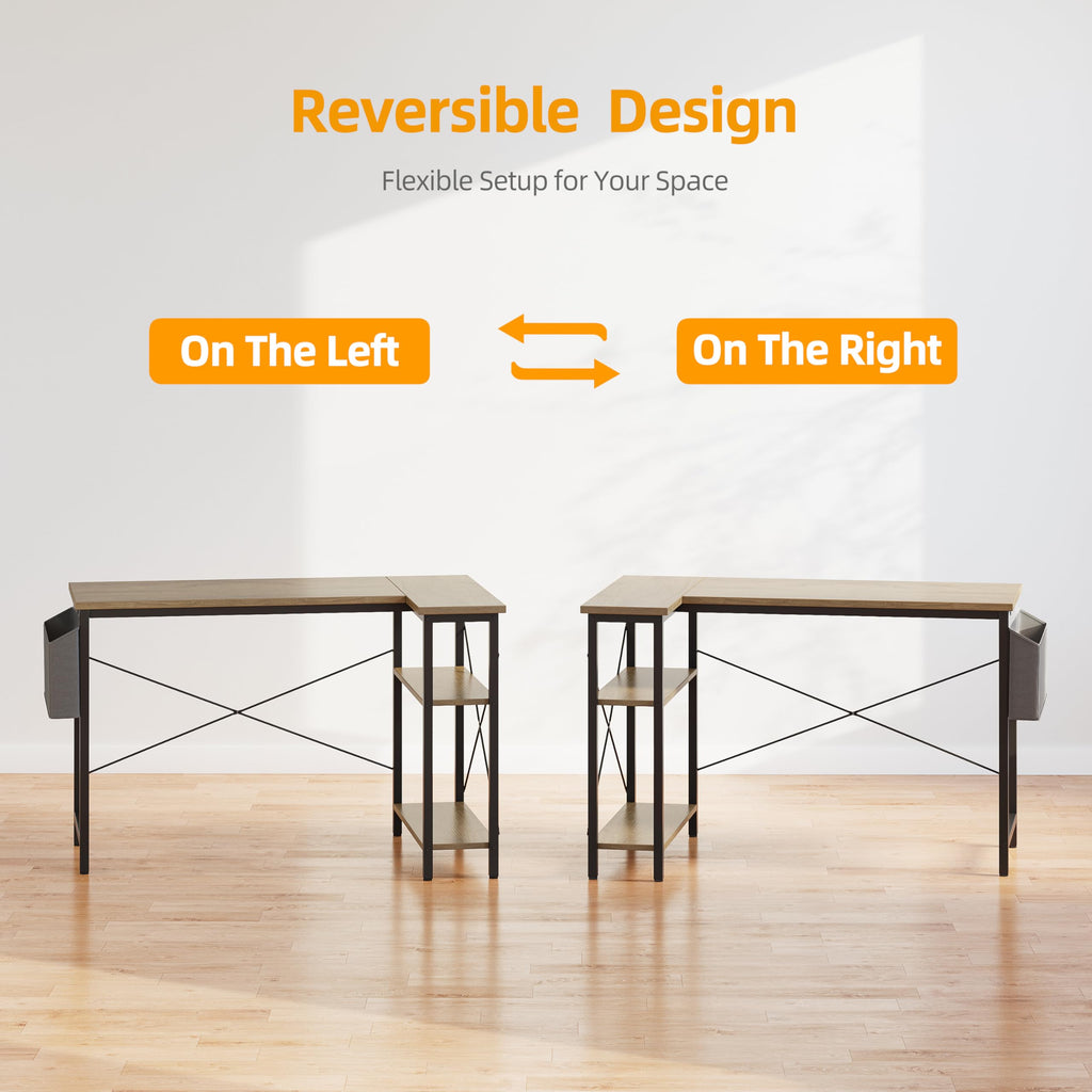 BEXEVUE L-Shaped Corner Desk | 100x70cm Gaming Table with Storage Shelves