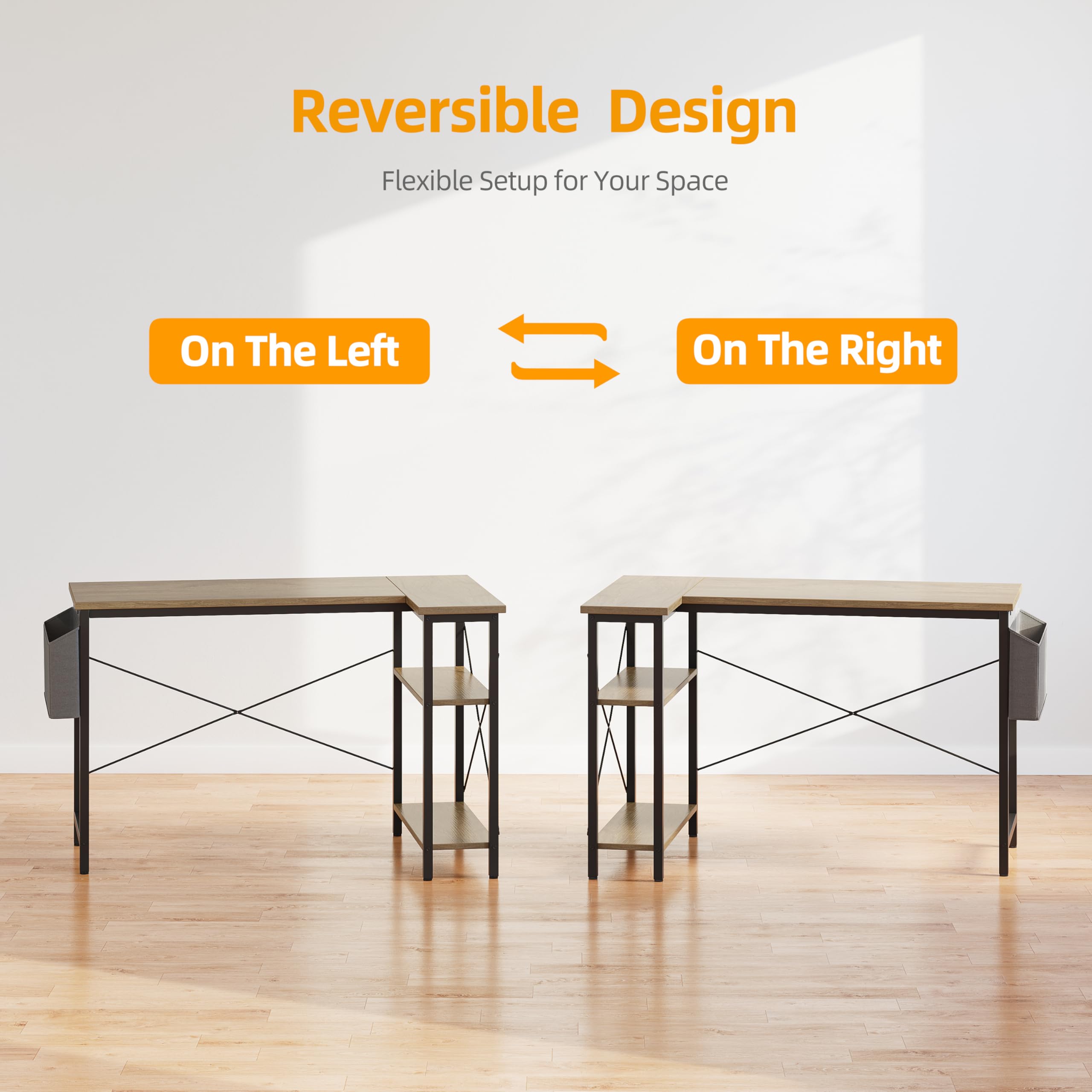 BEXEVUE L-Shaped Corner Desk | 100x70cm Gaming Table with Storage Shelves