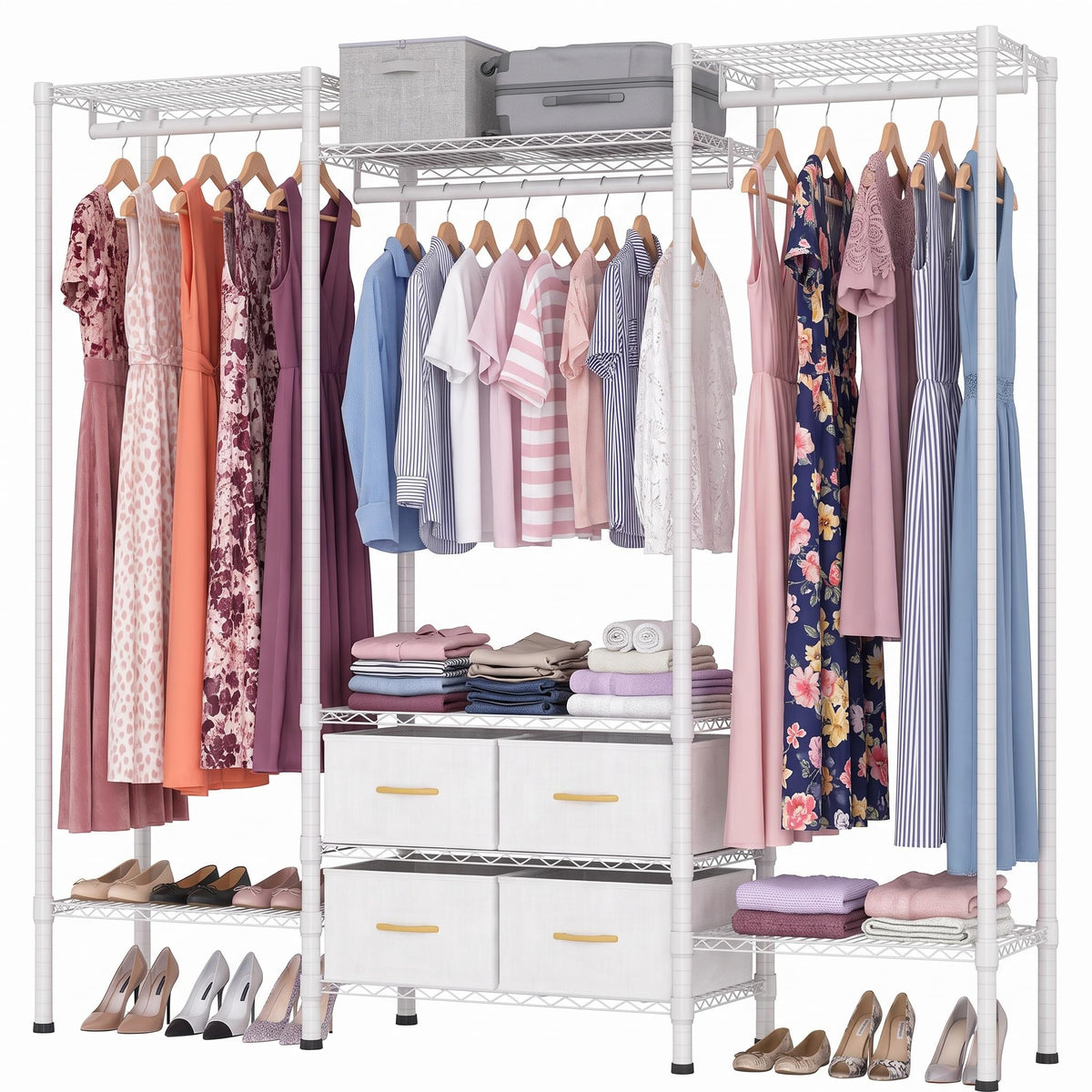 Himimi Heavy Duty Clothes Rail with 4 Fabric Drawers, 8 Adjustable Storage Shelves & 3 Hanging Rods, Freestanding Strong Garment Rack - image 1