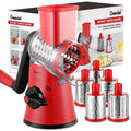 Geedel Rotary Cheese Grater – 5-Blade Vegetable Slicer and Ice Crusher, Red