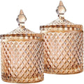 Jolof Store Amber Glass Cotton Bud Holder Set – 10oz Diamond Jar, 2Pcs