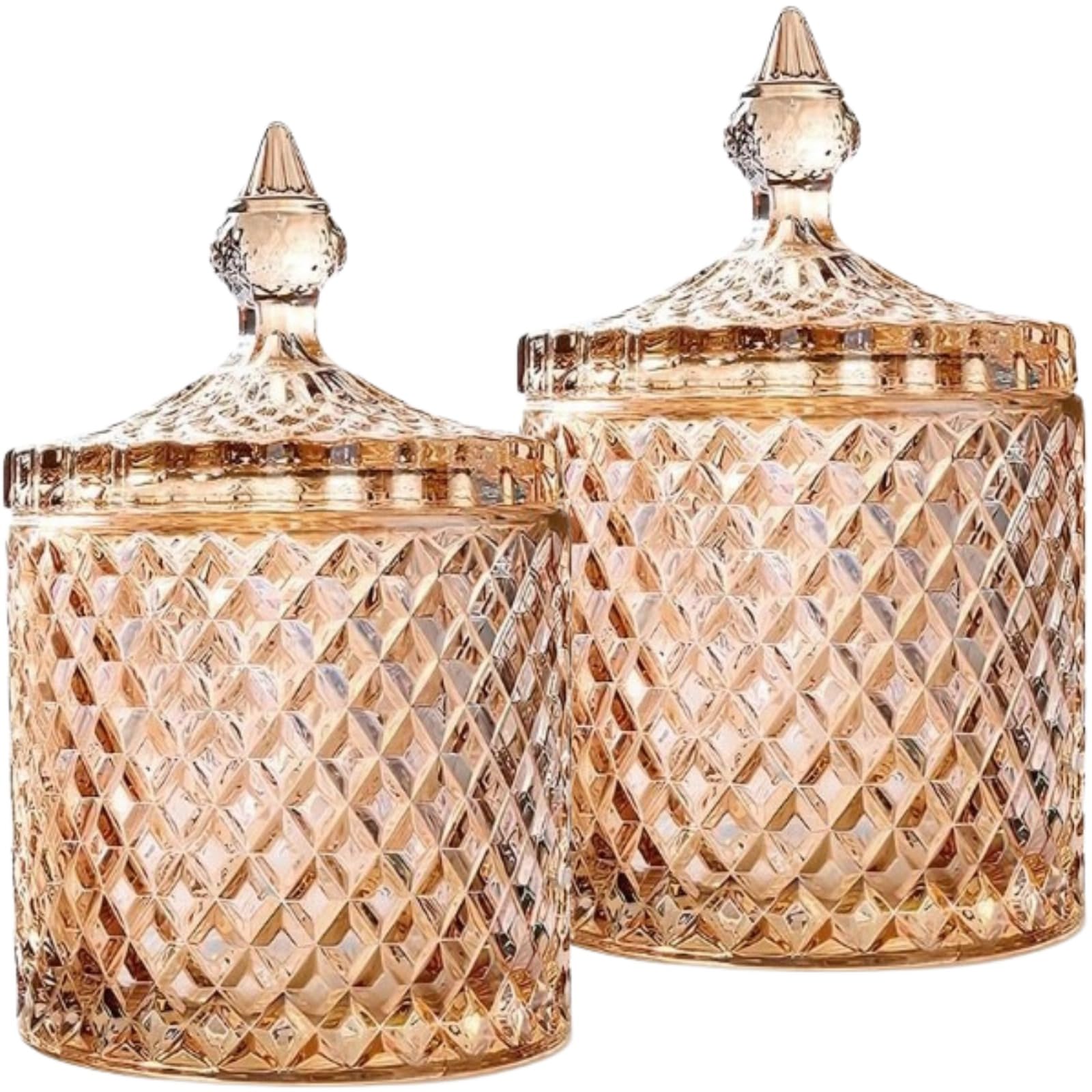Jolof Store Amber Glass Cotton Bud Holder Set – 10oz Diamond Jar, 2Pcs