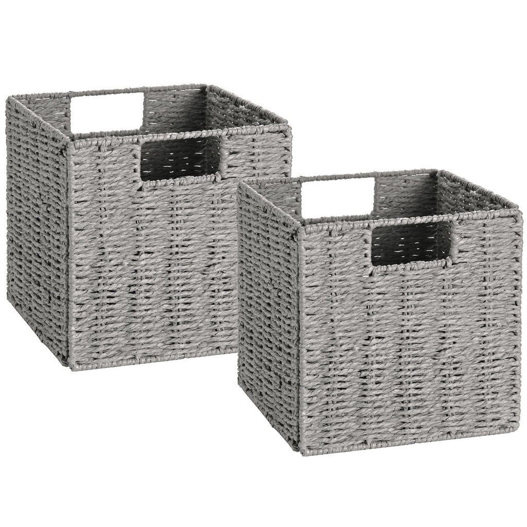 Vagusicc Wicker Storage Basket, Set of 2 Handwoven Wicker Basket for Storage, Foldable Storage Baskets Organizer Bins with Handles for Shelves - image 1