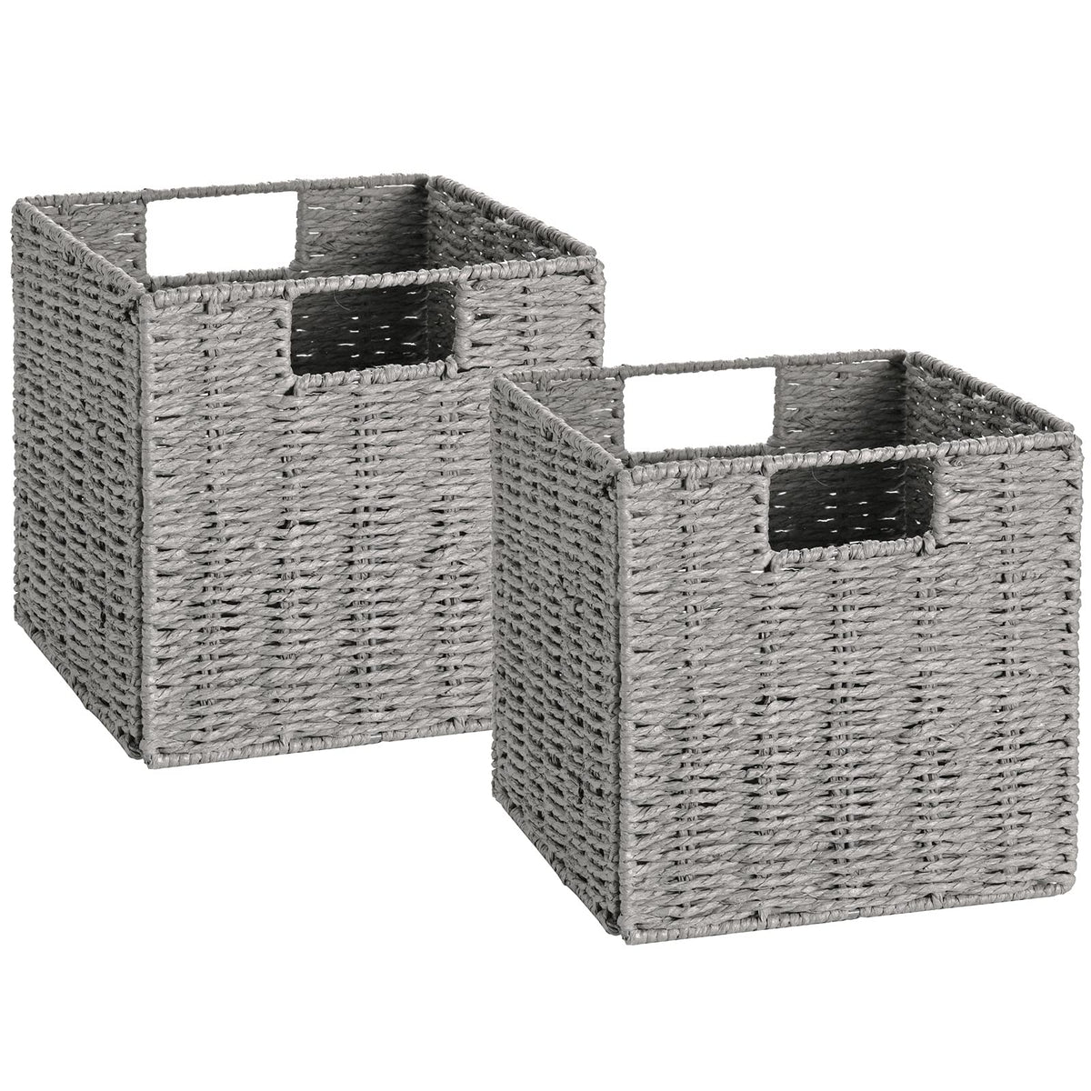Vagusicc Wicker Storage Basket, Set of 2 Handwoven Wicker Basket for Storage, Foldable Storage Baskets Organizer Bins with Handles for Shelves - image 1
