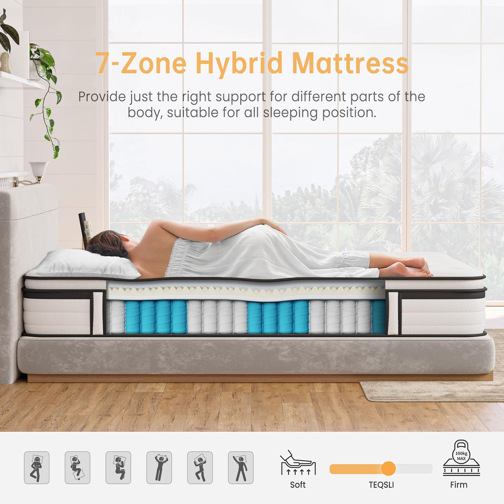 TeQsli Single Mattress 3FT Memory Foam Spring Hybrid Mattress 27CM - image 5