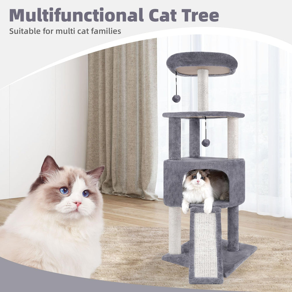 TWDEPART 45-Inch Cat Tree Tower with Condo and Scratching Posts – Grey