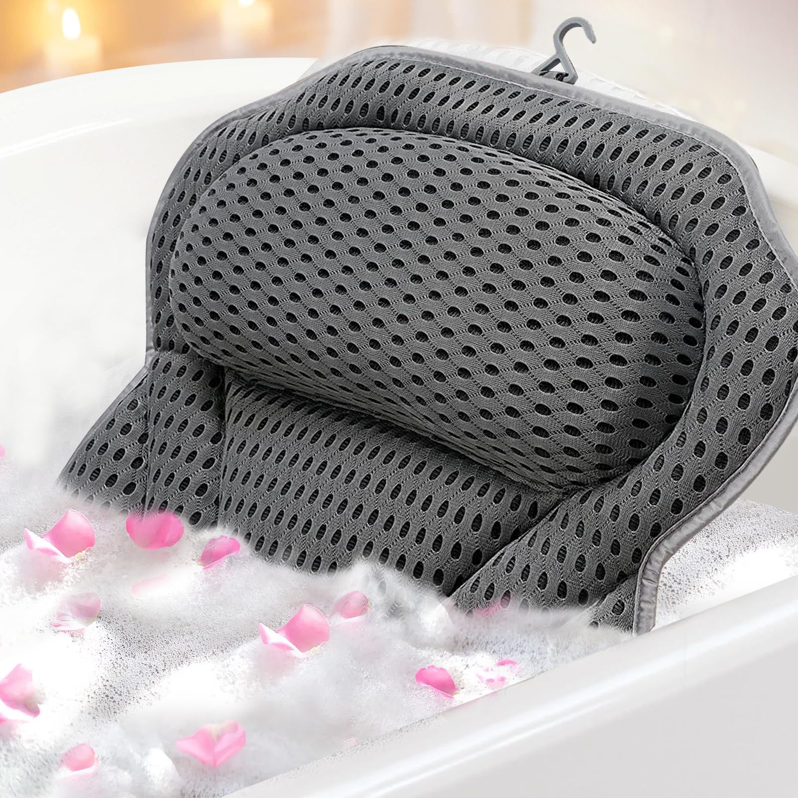 4D Air Mesh Bath Pillow – Neck and Shoulder Support Spa Cushion