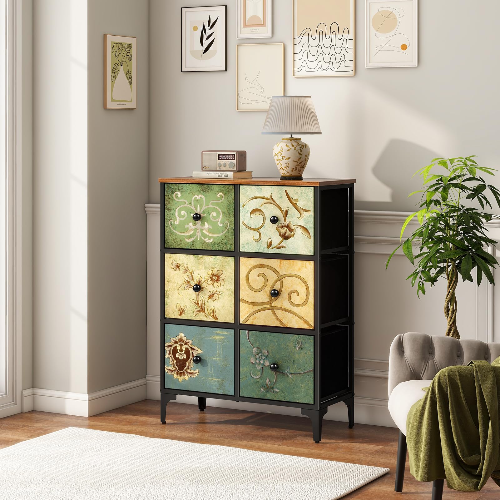 LYNCOHOME 6 Drawer Fabric Dresser – Modern Storage Chest for Bedroom