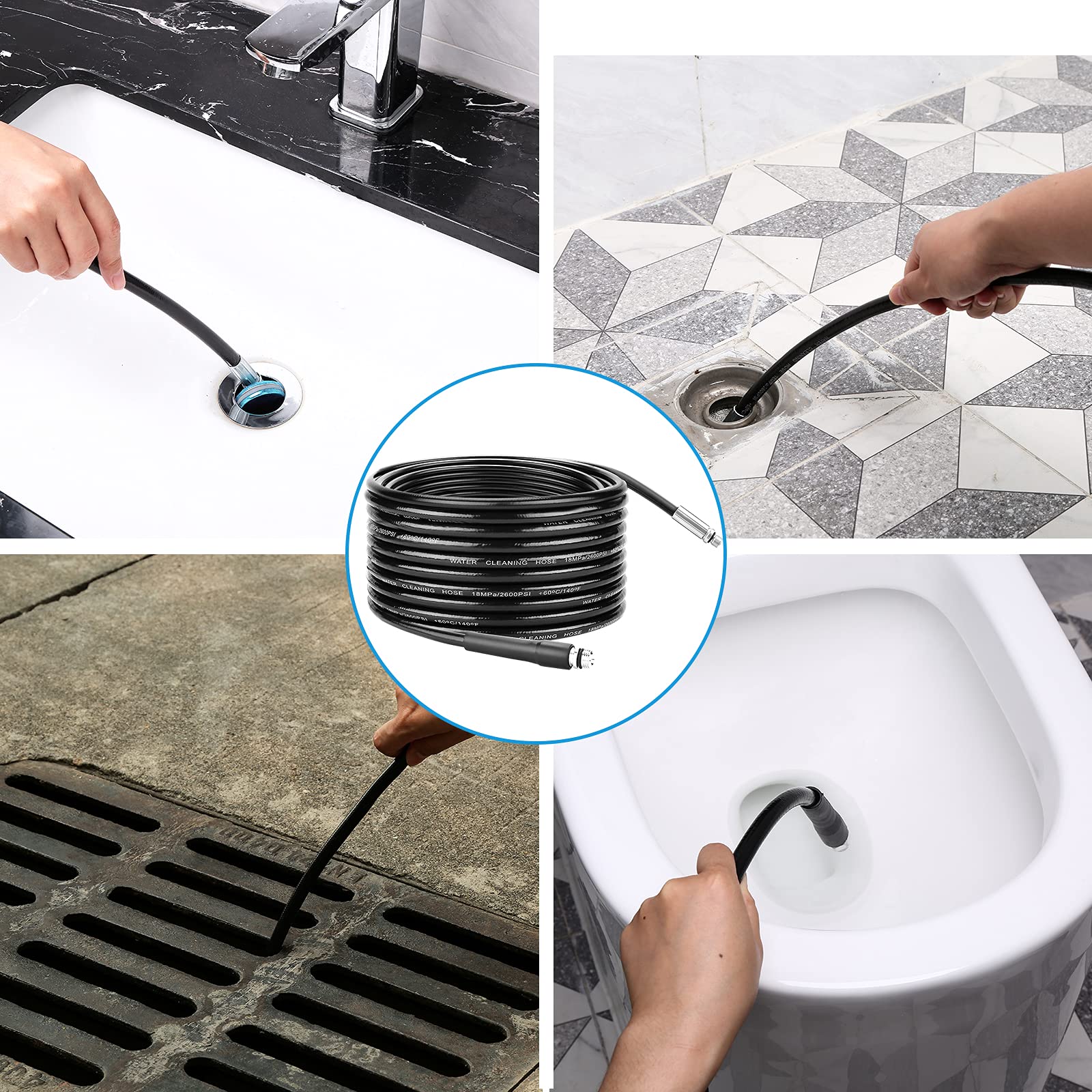 WADEO 15M Sewer Jetter Kit | High Pressure Drain Hose for Karcher & LAVOR