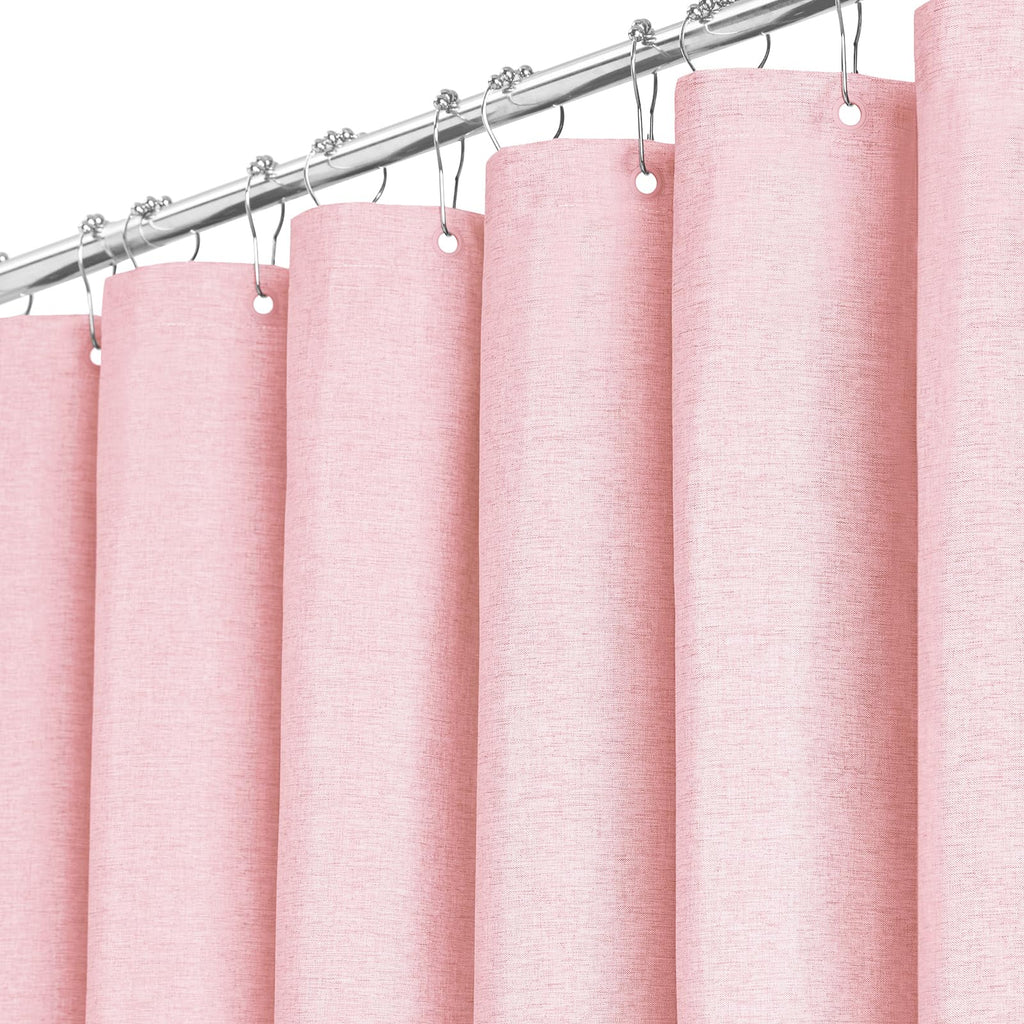 BTTN Extra Long Linen Look Shower Curtain, Waterproof, 182x244cm, Pink - image 1