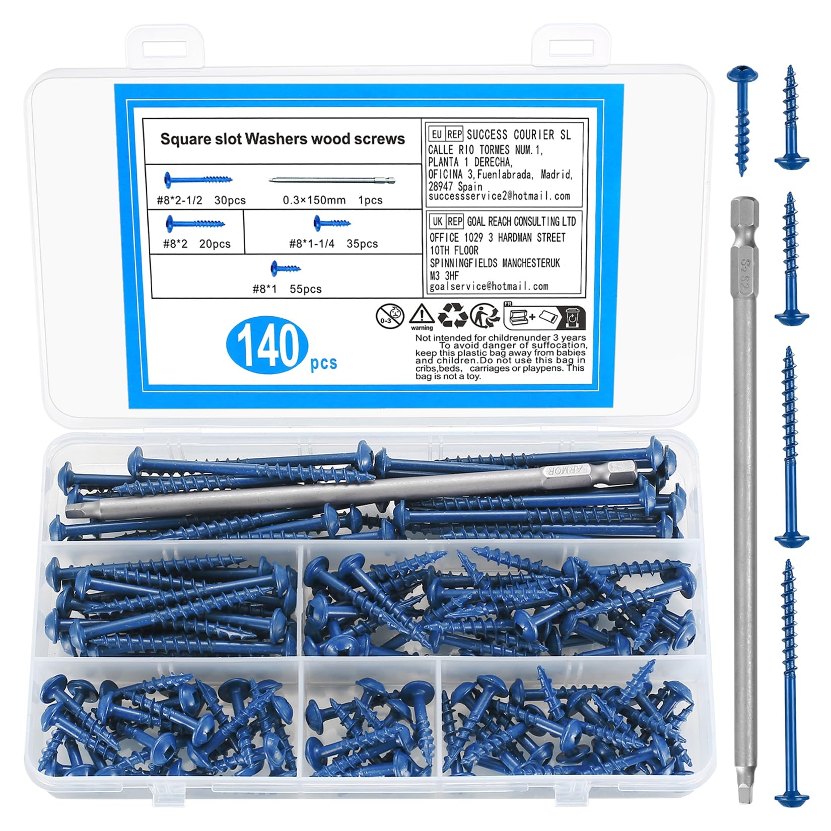 140pc Pocket Hole Screws | #8 Square Drive Alloy Steel Wood Screws