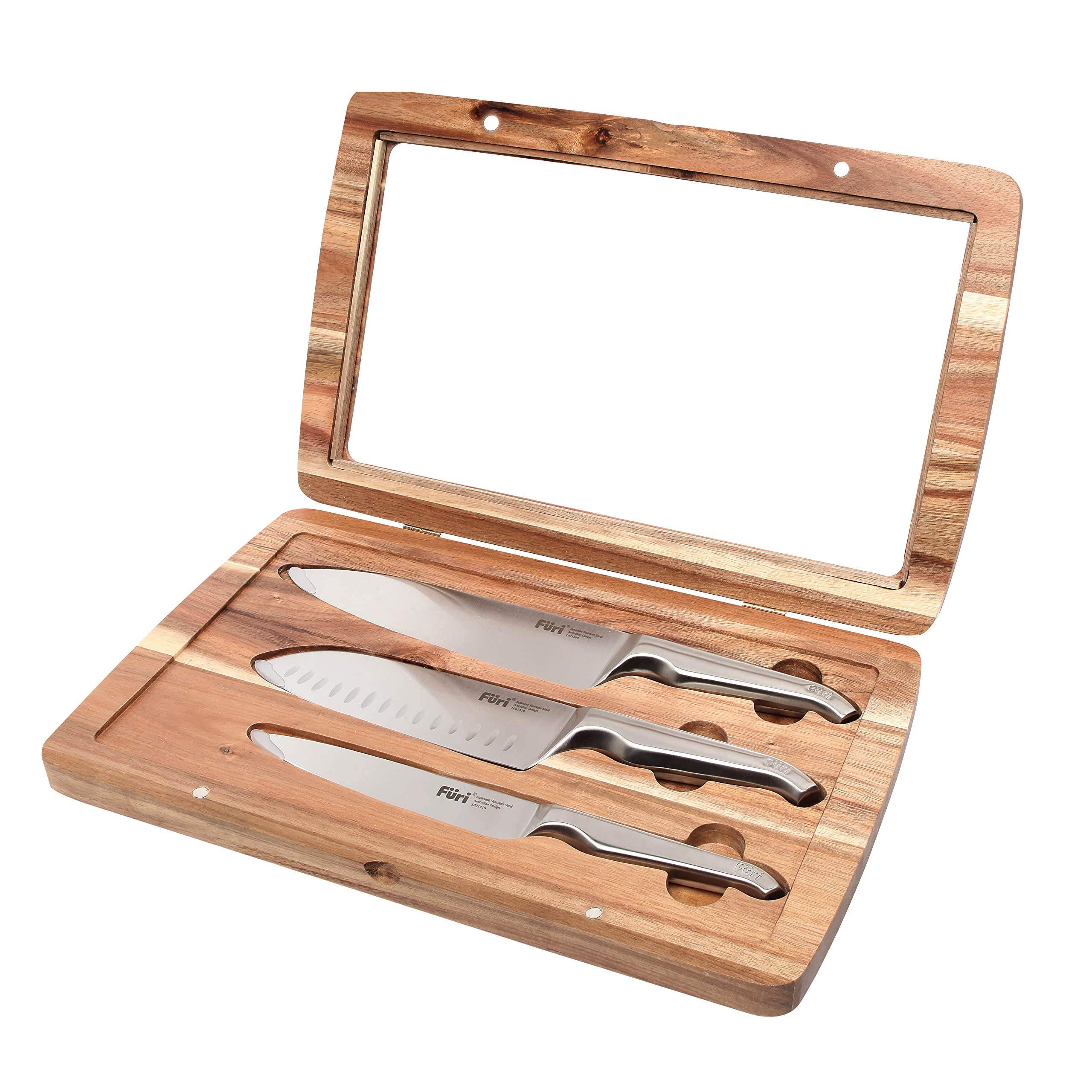 Jolof Store Furi Pro 3-Piece Knife Set | Stainless Steel & Acacia Wood