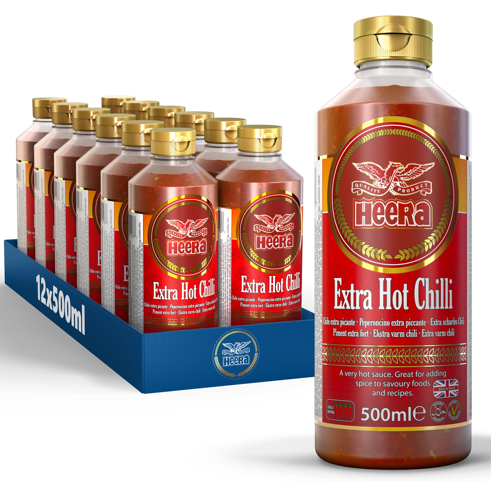Heera Extra Hot Chilli Sauce – 500ml Spicy Condiment (Pack of 12)