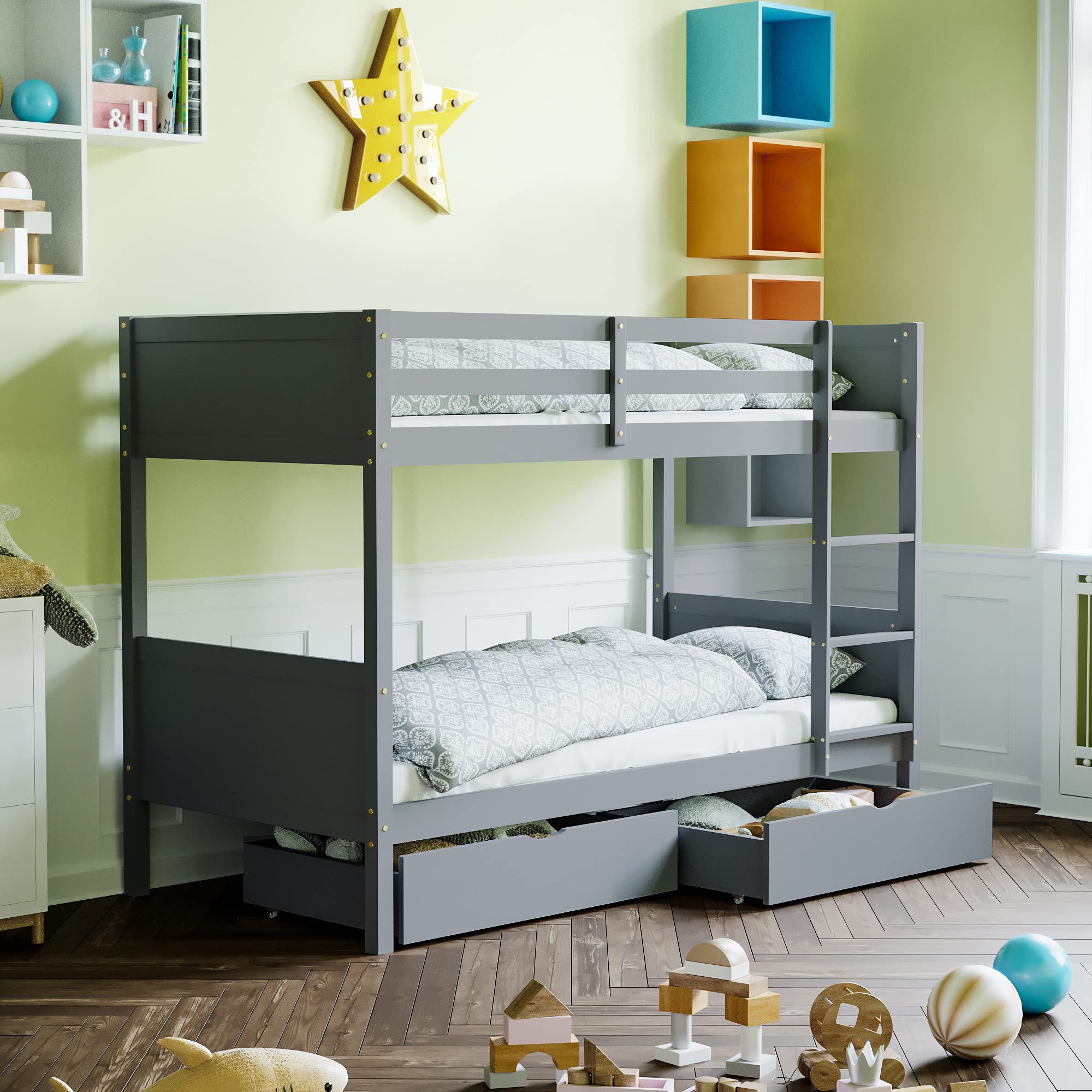 Junior Vida Gemini 3ft Single Detachable Bunk Bed with Storage - Grey