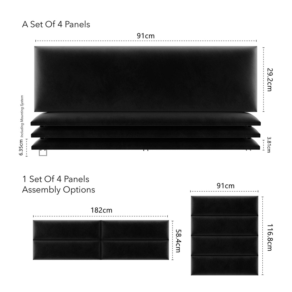VANT Upholstered Headboards - Accent Wall Panels - Packs of 4 - Easy to Install - Single & Double bed Size 91cm Wide, Plush Velvet Black - image 3