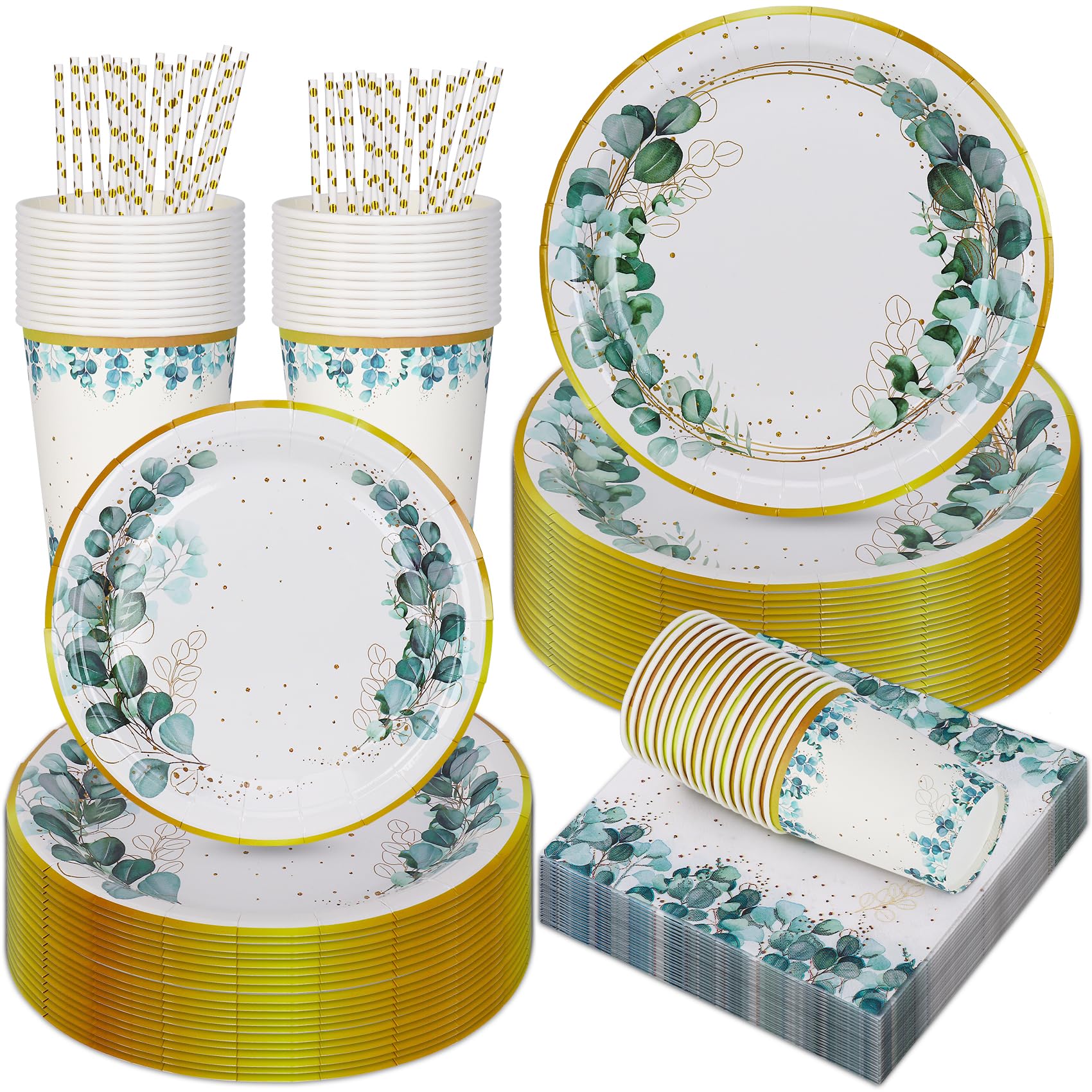 Jolof Store Sage Green Paper Tableware Set | 125PCS Eucalyptus Plates