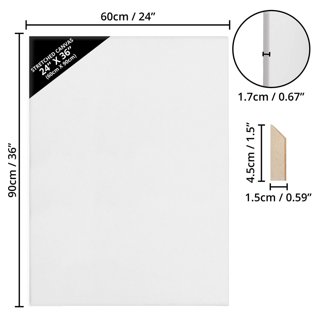 Kurtzy 3 Pack Large Pre Stretched Cotton Canvas - 60 x 90cm for Oil & Acrylic