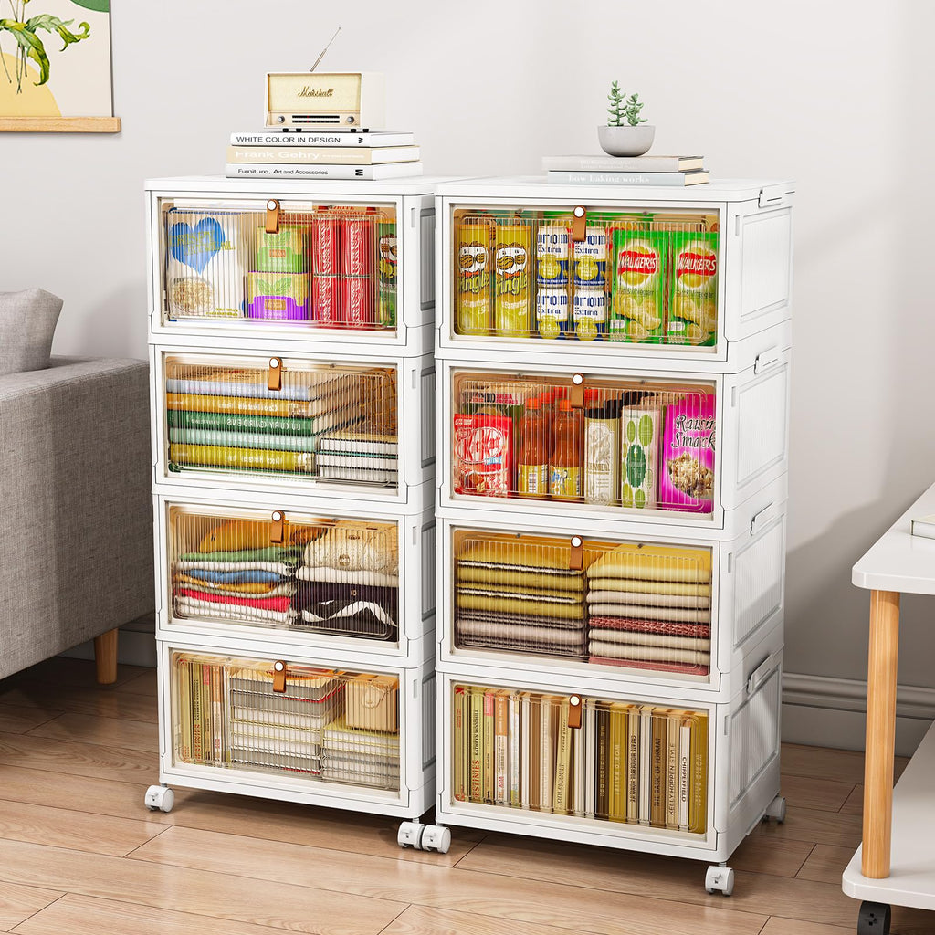 TidyTrove 4-Tier Stackable Plastic Storage Bins with Wheels | 112L