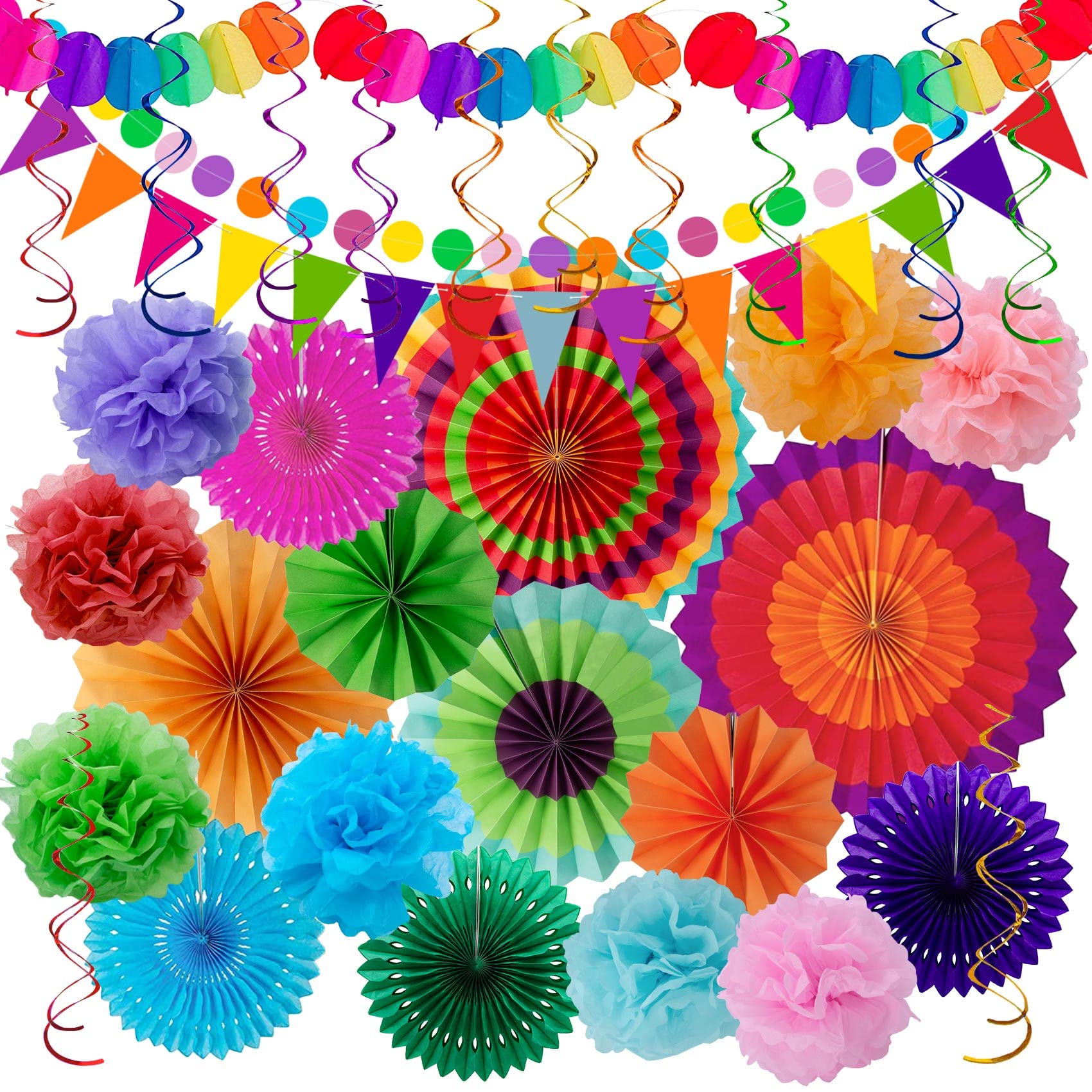 Huryfox Mexican Fiesta Party Decorations – 33pc Rainbow Hanging Decor Set