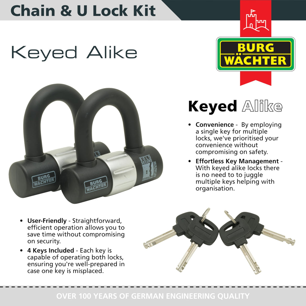 Burg-Wächter 10mm Keyed Alike Twin Pack | Security Chain & Ground Anchor