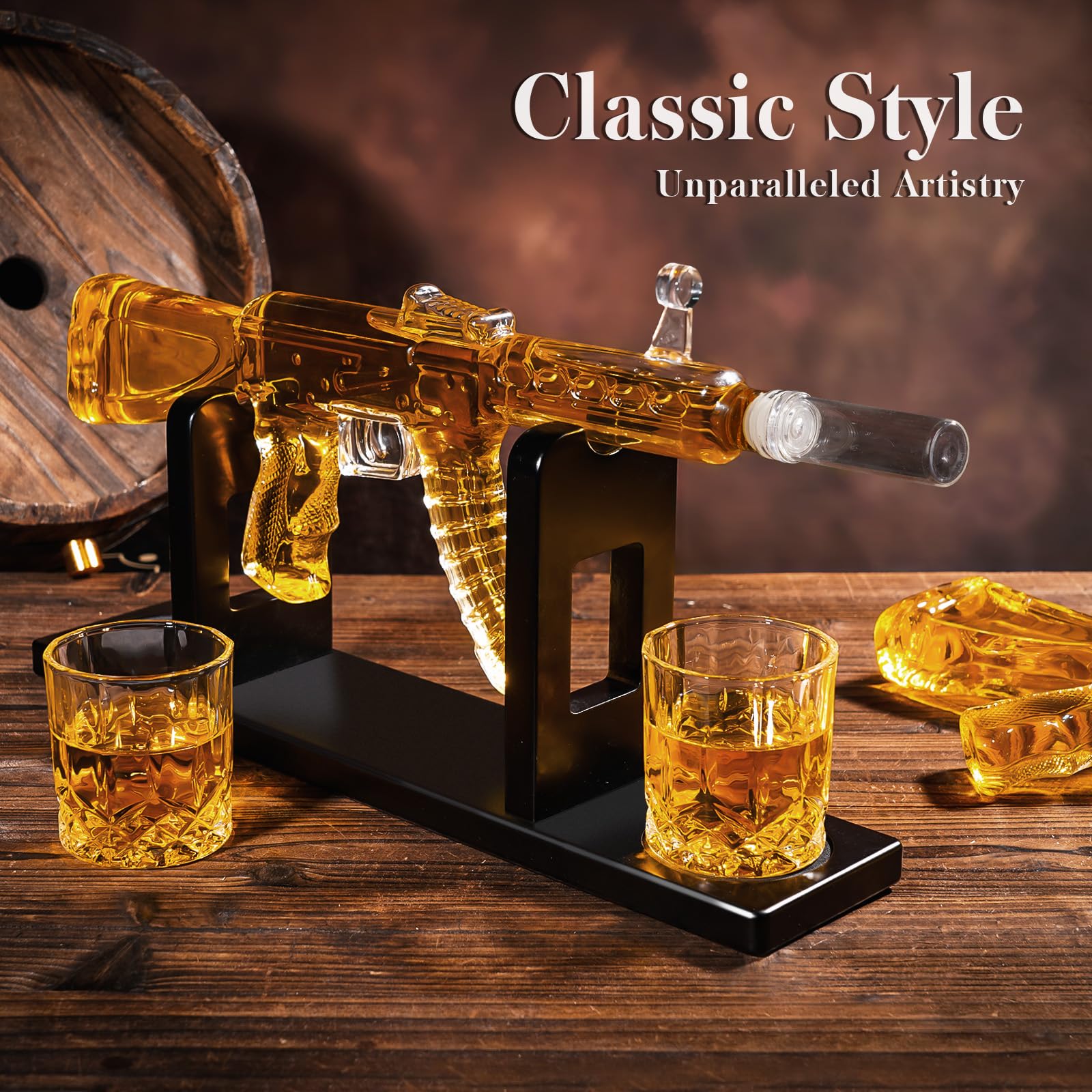 Oaksea AK47 Whiskey Decanter Set with 2 Glasses – Military Gift for Men