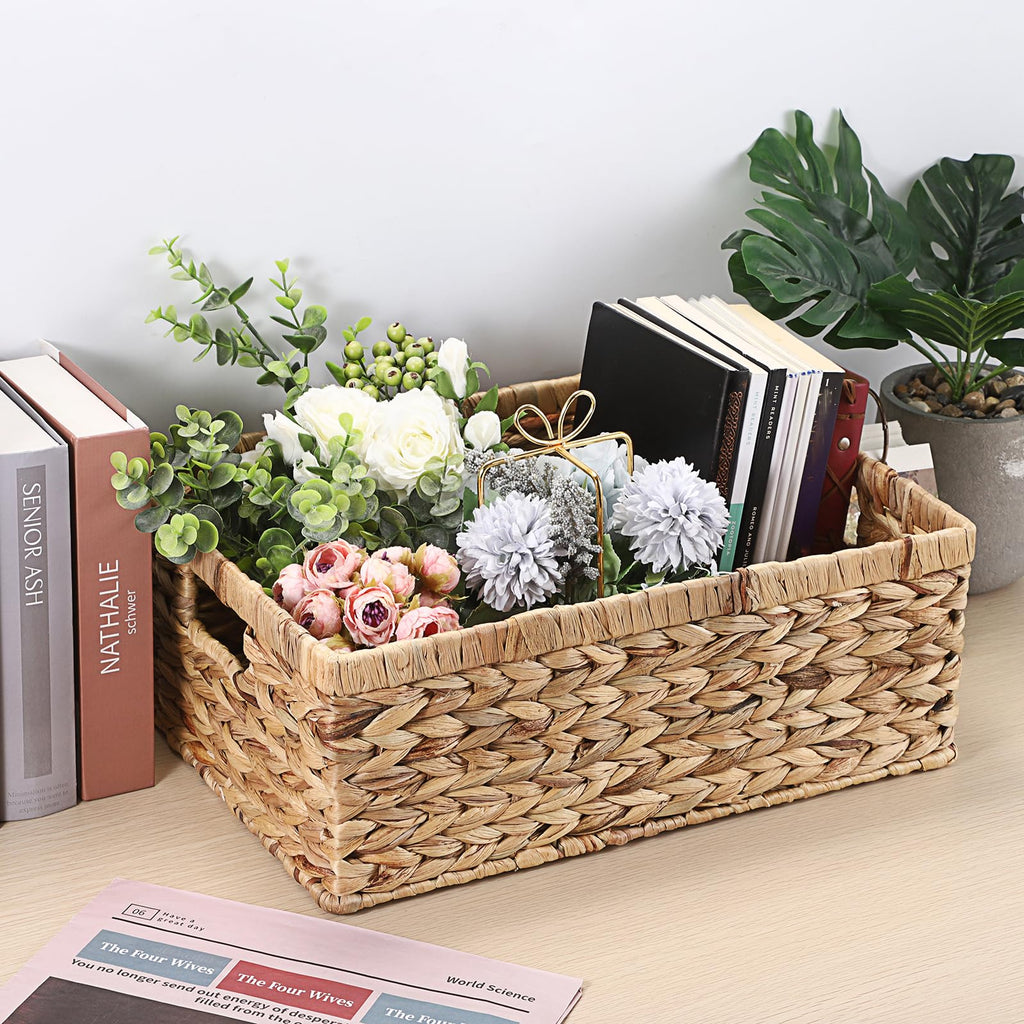 OGANAZI Natural Water Hyacinth Baskets with Handles, 40.5 * 30.5 * 13cm
