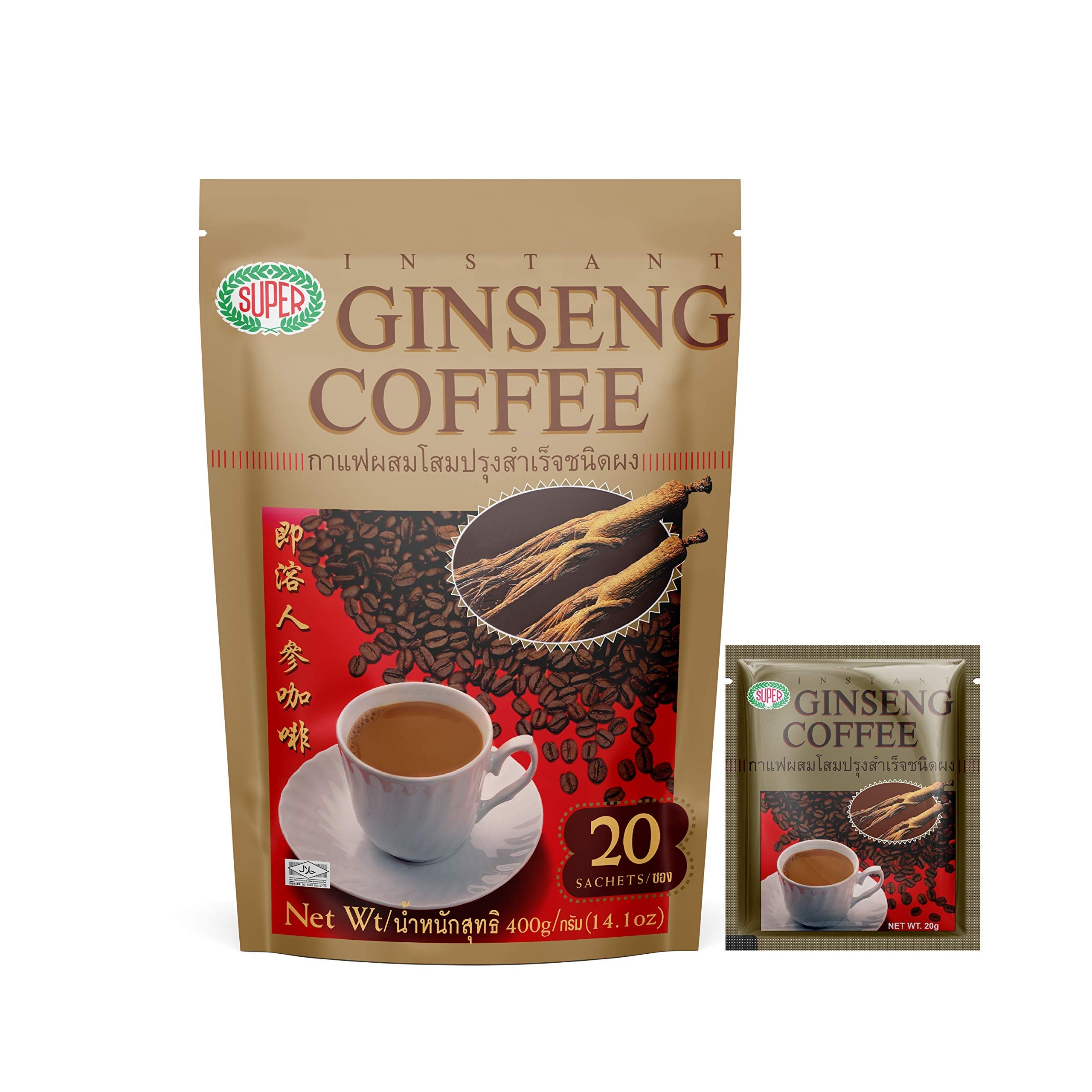 Super Instant Ginseng Coffee - Dark Roast Energy Brew (20g x 20 Sachets)