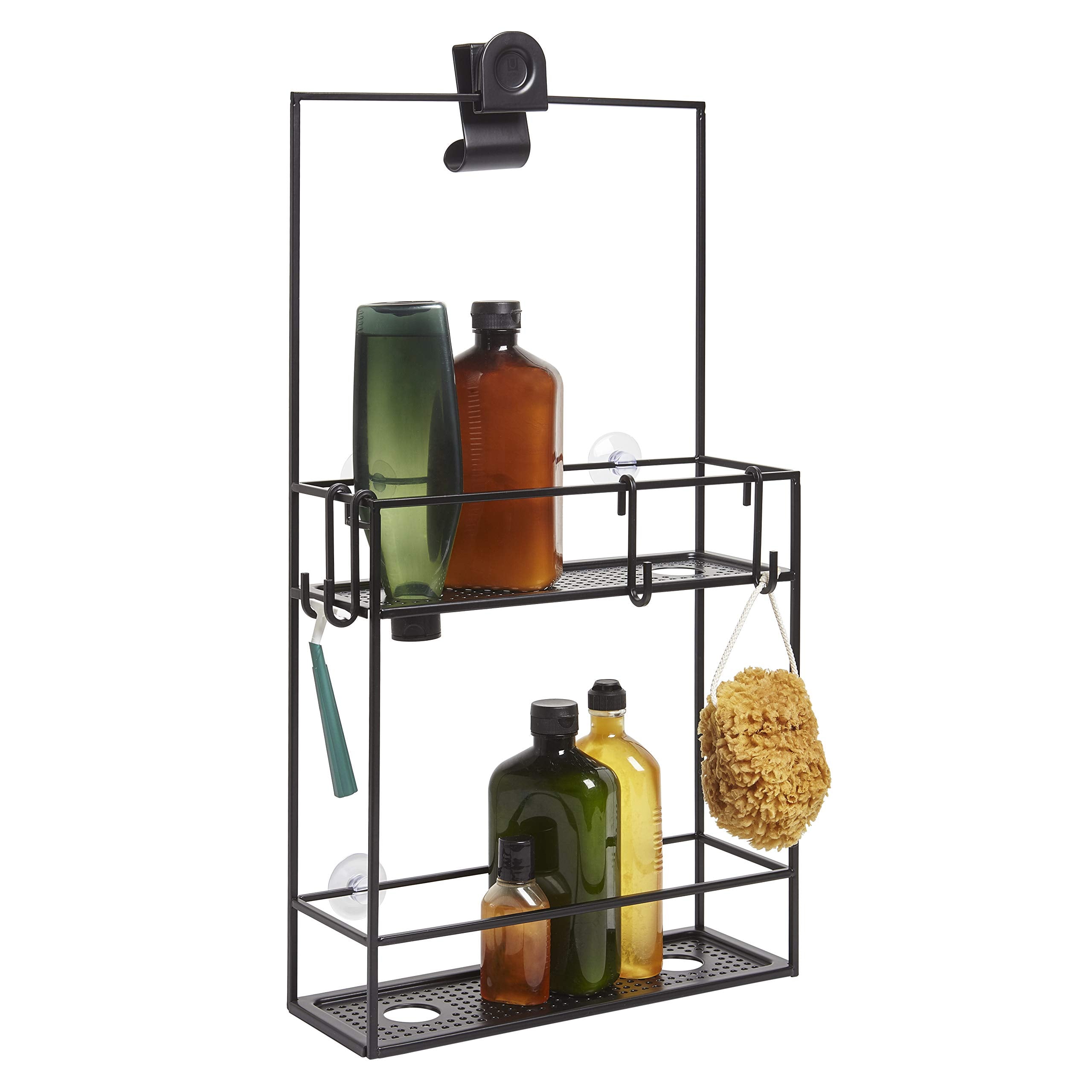 Umbra Cubiko 2-Tier Hanging Shower Caddy - Modern No-Drill Shelf, Black