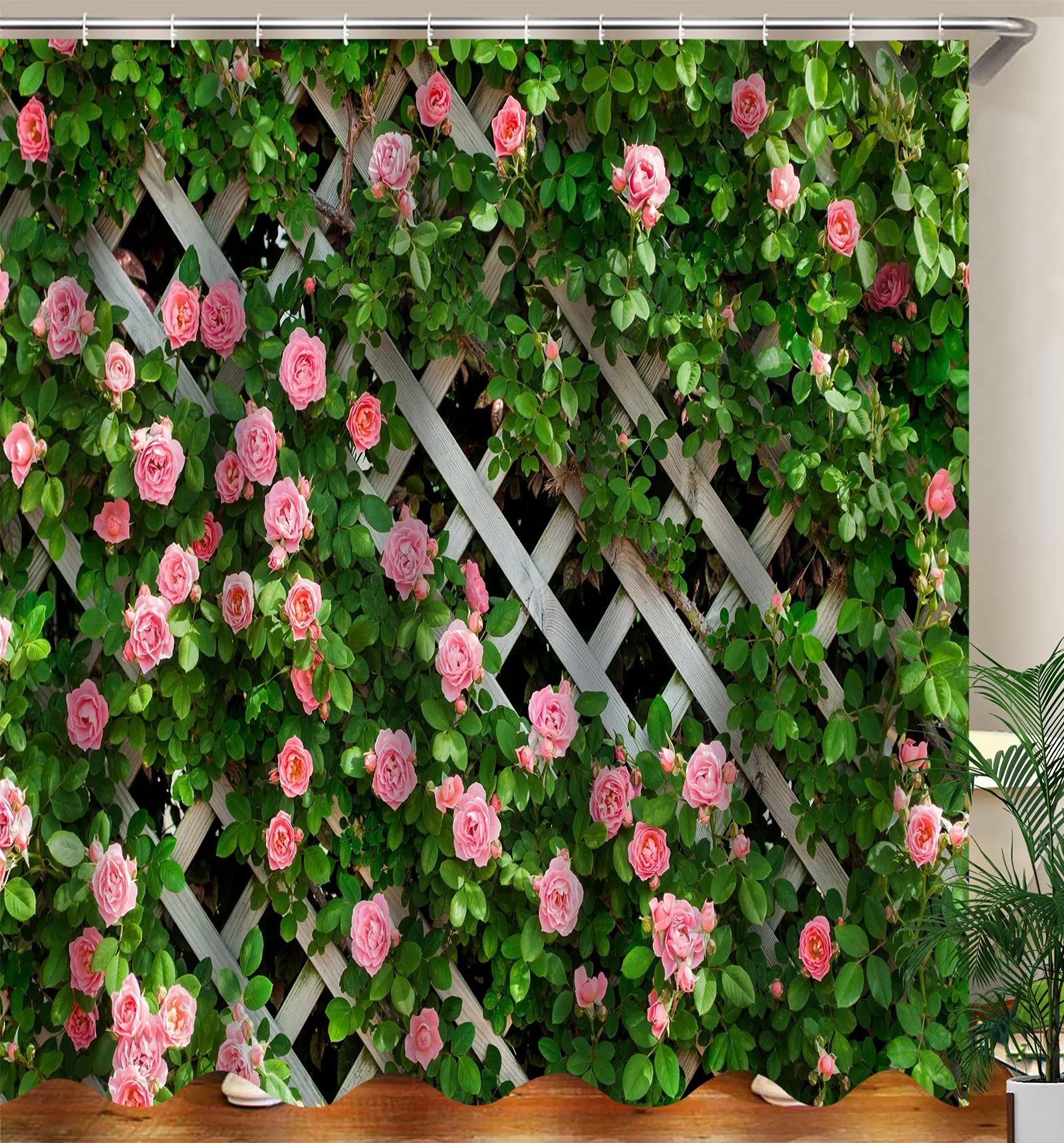 JOOCAR Garden Floral Shower Curtain | Rustic Rose Fabric Decor, 66x72