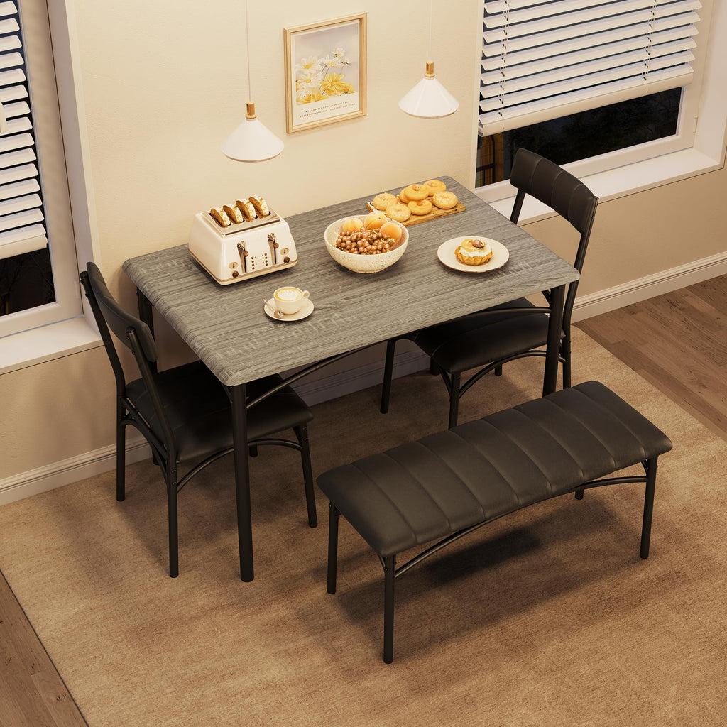 Lidzopas Dining Table Set Upholstered Chairs & Bench, Compact Space-Saving, Industrial Rustic Metal Frame, Sturdy Durable - image 3