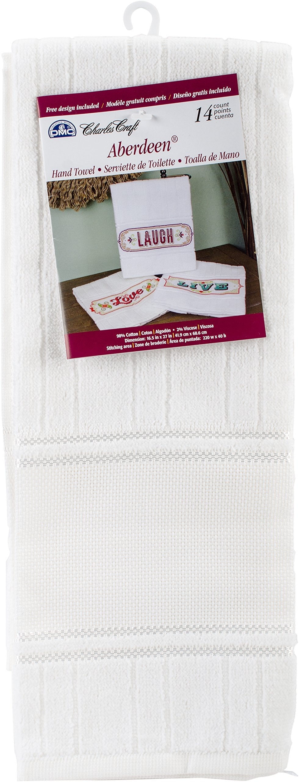 Charles Craft Aberdeen Velour 14 Count Hand Towel – White, 16.5 x 27"