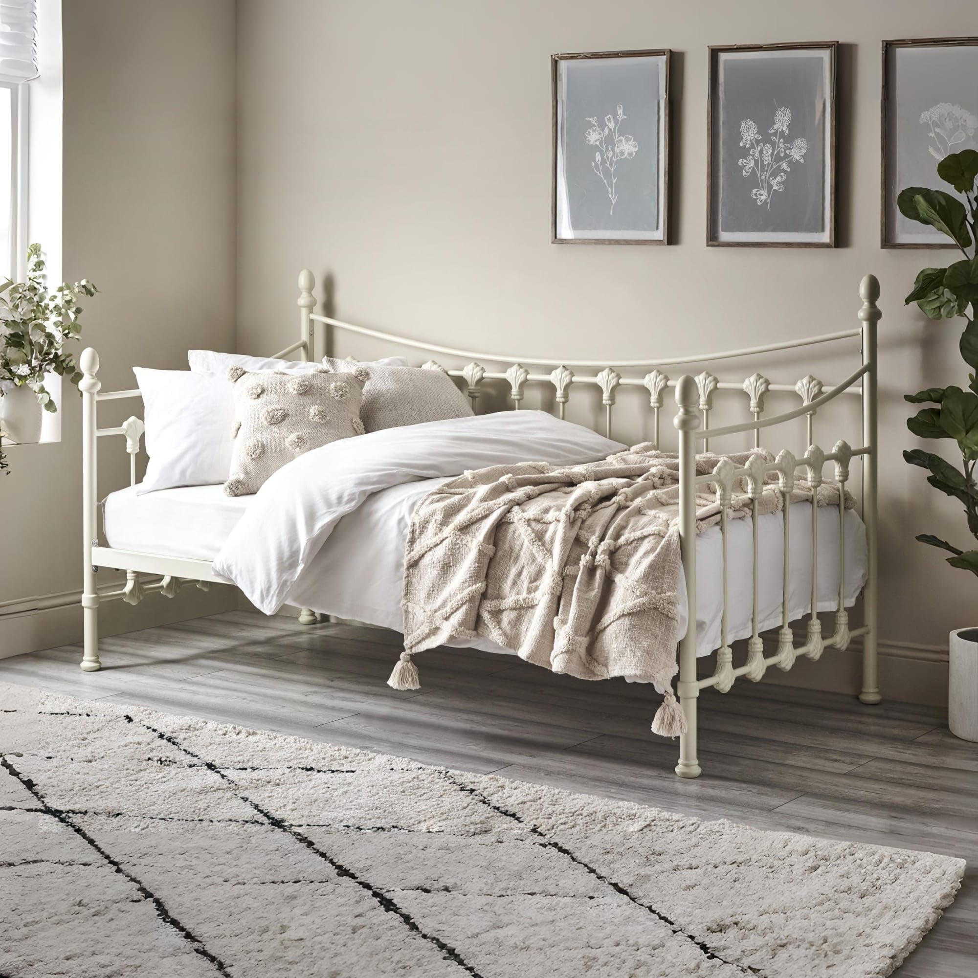 Julian Bowen Versailles Metal Daybed – Stone White Single Bed Frame