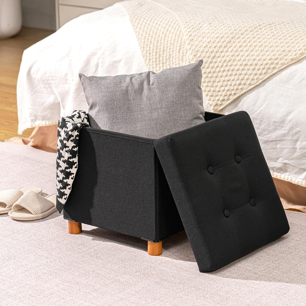 Bonlife Ottoman with Tray, Foldable Storage Box with Wooden Legs - image 2