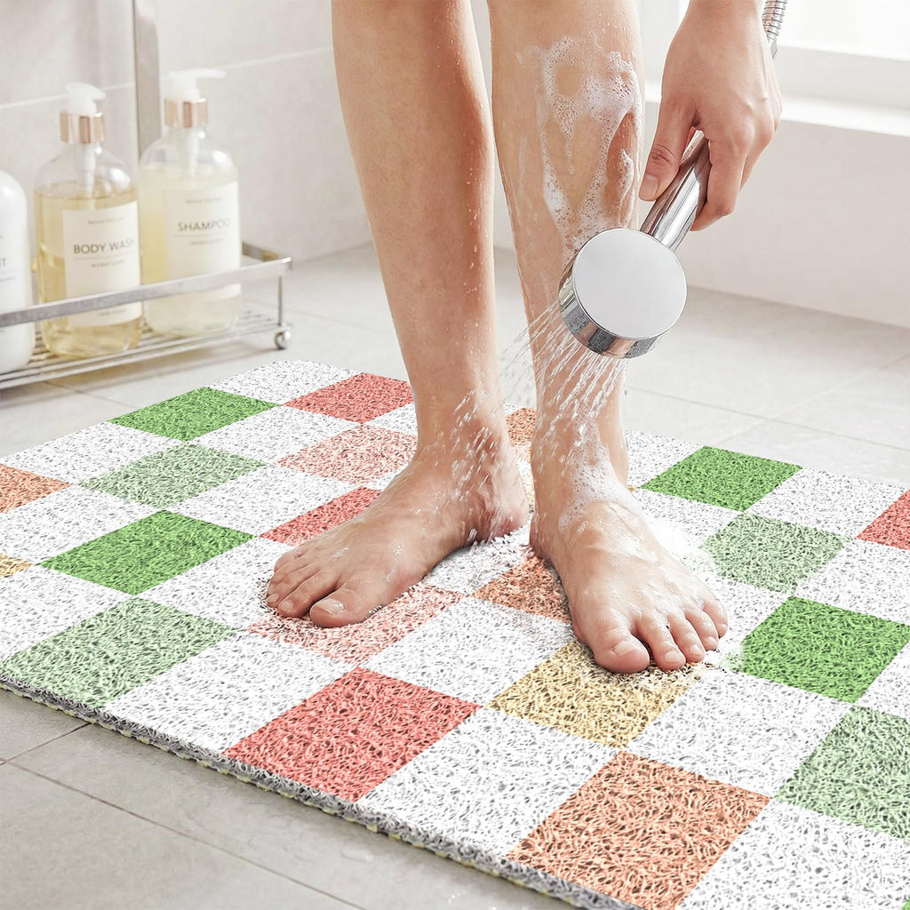BLESWIN Large Shower Mat Non Slip 50x80CM, Checkered Shower Quick Dry Mats with Drain Hole, Antibacterial PVC Bath Mat for Inside Shower - image 2
