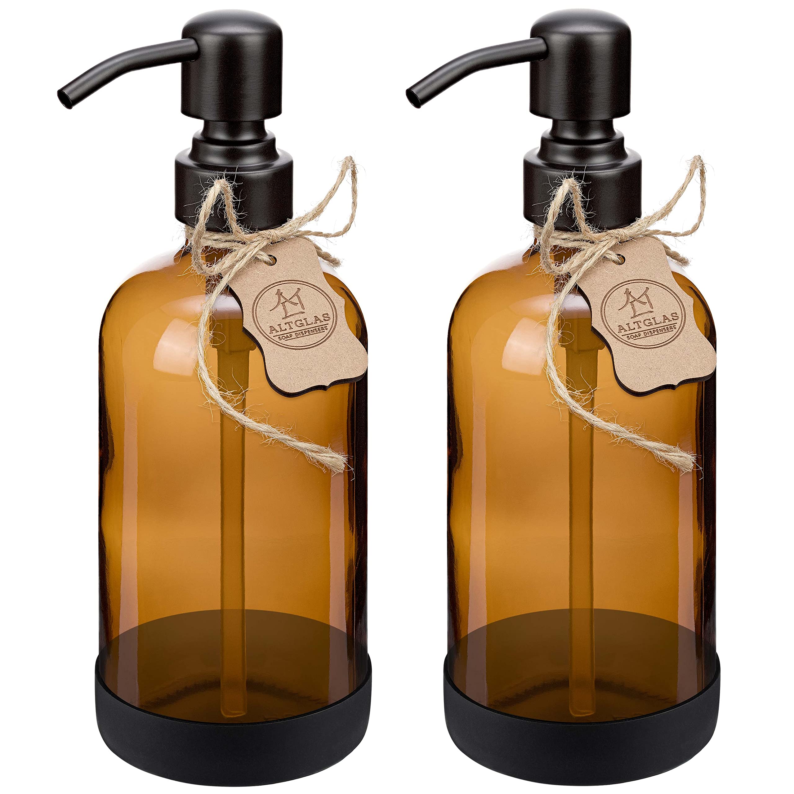 ALTGLAS Amber Glass Soap Dispenser Set – 500ml with Stainless Steel Pump