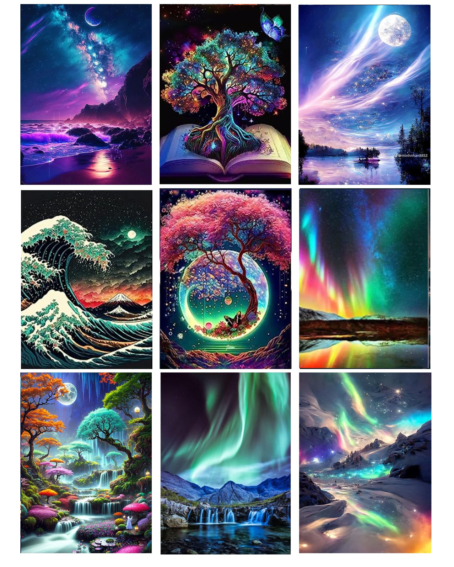 Jolof Store 9-Pack Aurora Landscape 5D Diamond Painting Kits for Adults