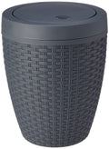 Addis Faux Rattan Round Swing Lid Bathroom Bin, Charcoal, 517488