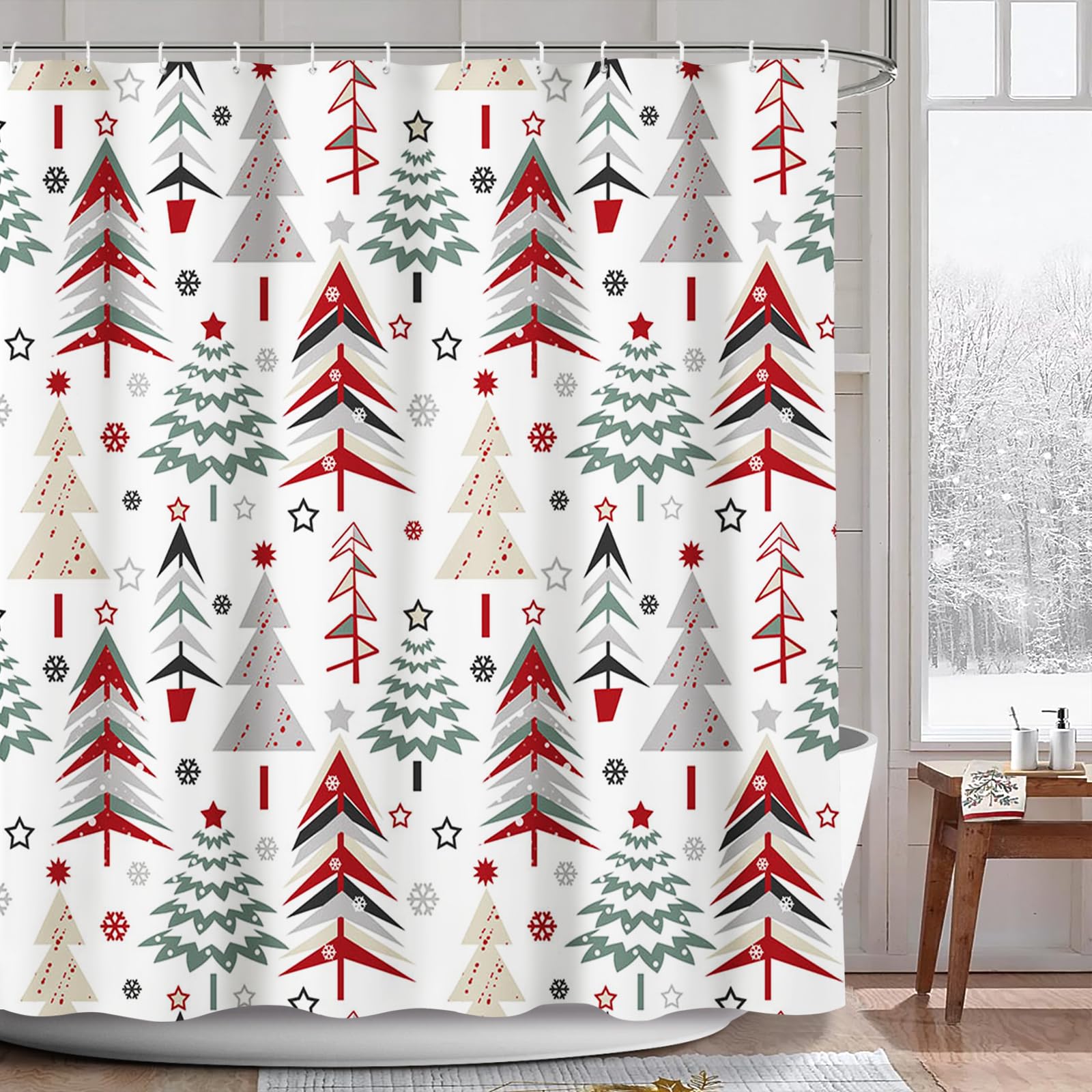 AIBIIN Christmas Shower Curtain | Waterproof Polyester with 12 Hooks
