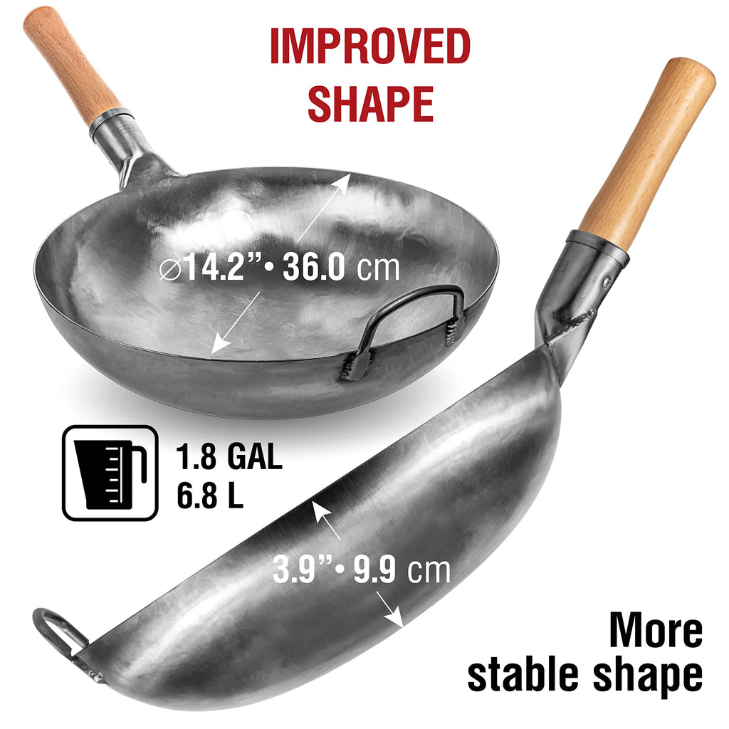 Yosukata 36cm Round Bottom Wok – Hand Hammered Carbon Steel Pow Pan
