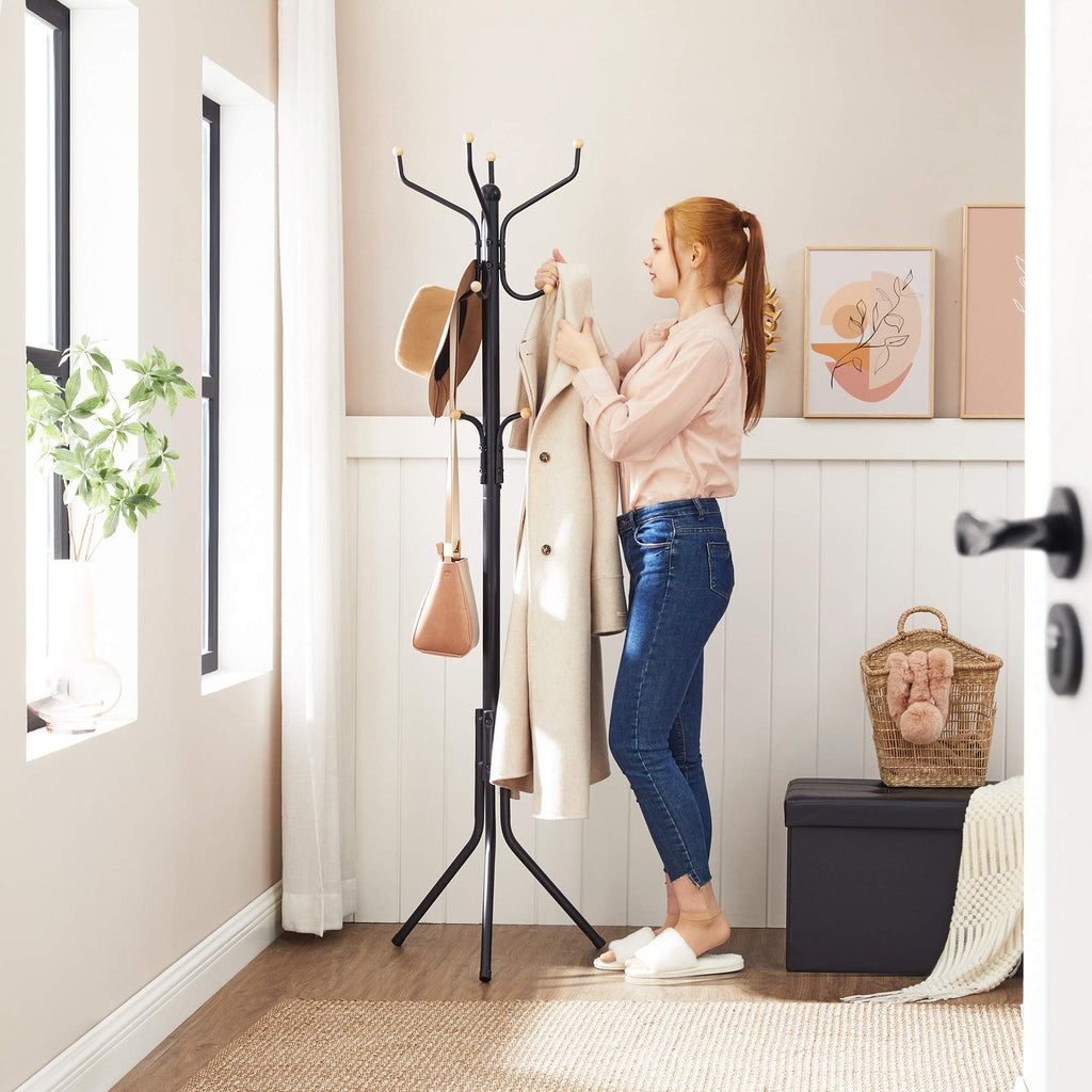 SONGMICS Metal Coat Rack Stand | 12-Hook Free Standing Hall Tree, Black