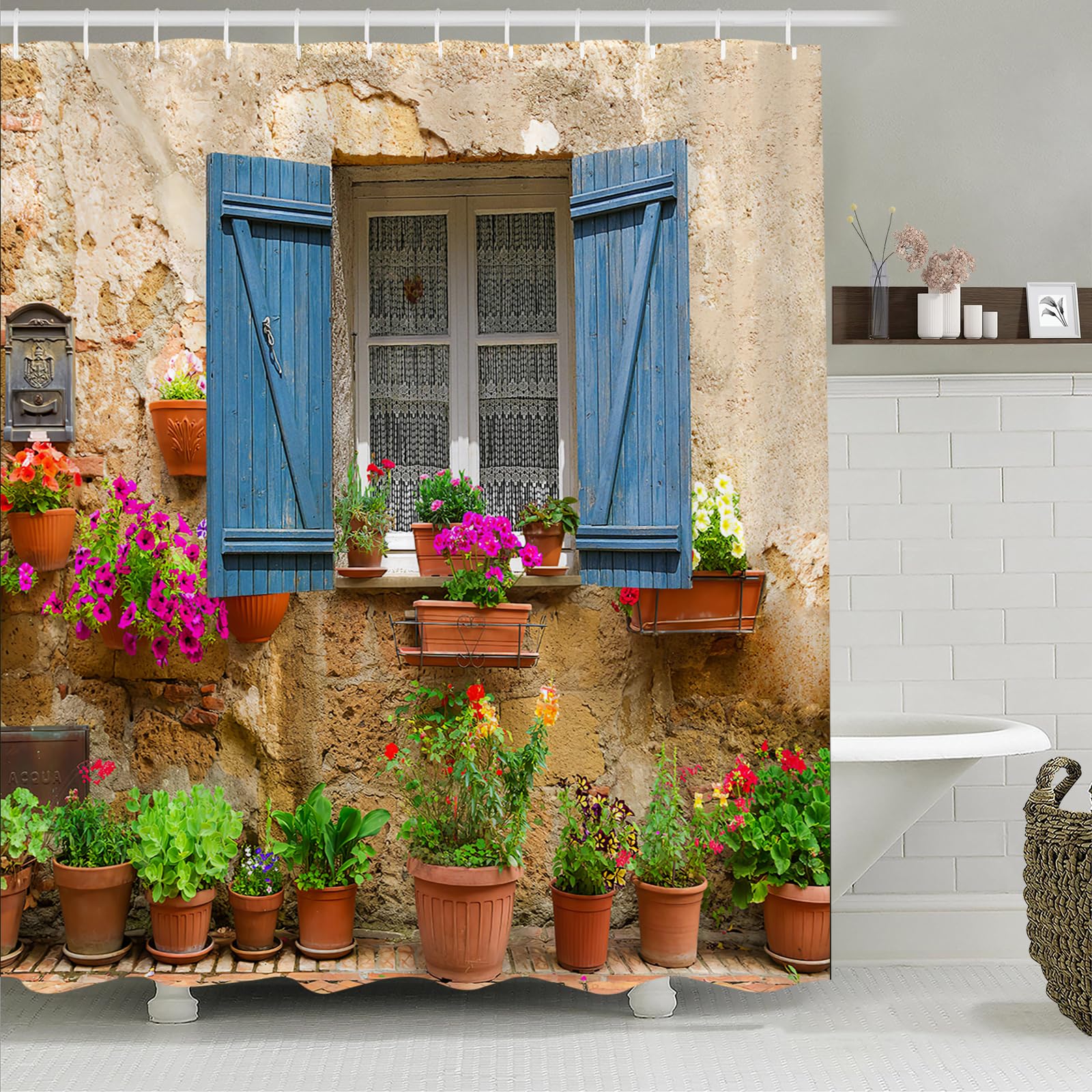 Jolof Store European Street View 3D Print Waterproof Polyester Shower Curtain