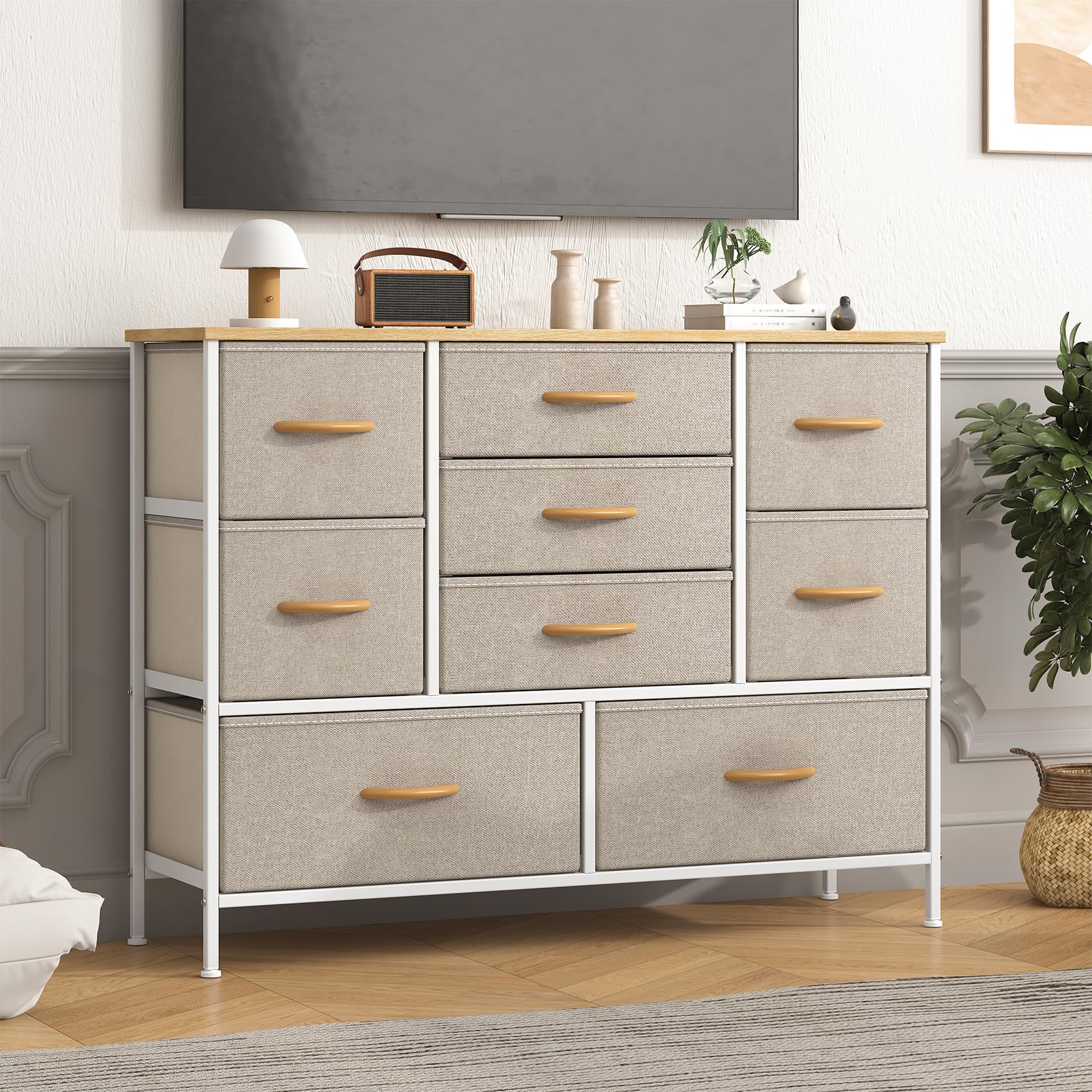 Feonase 9-Drawer Bedroom Dresser – Fabric Storage Chest with Wood Top