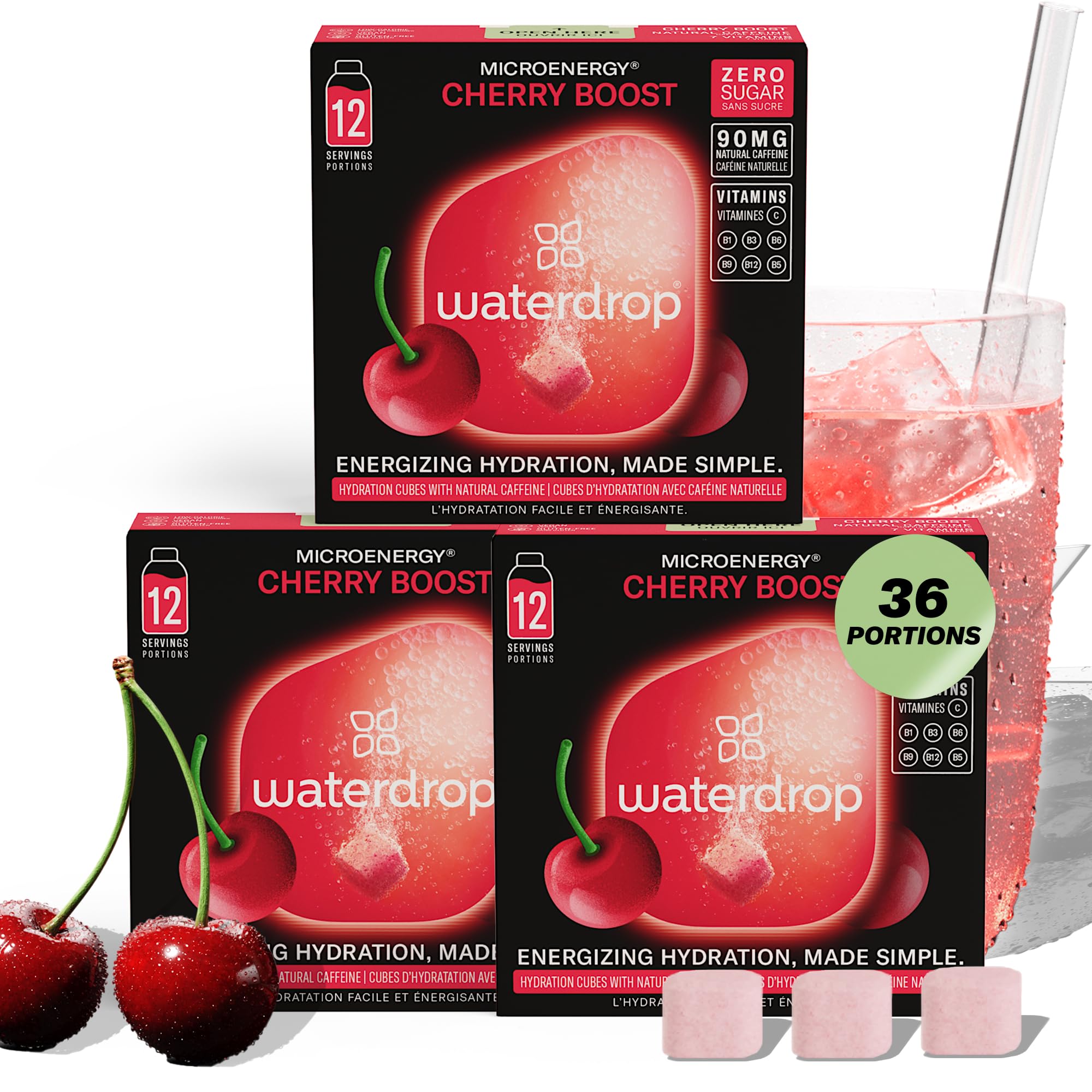 Waterdrop Microenergy Cherry Drink - 36 Sugar-Free Hydration Cubes