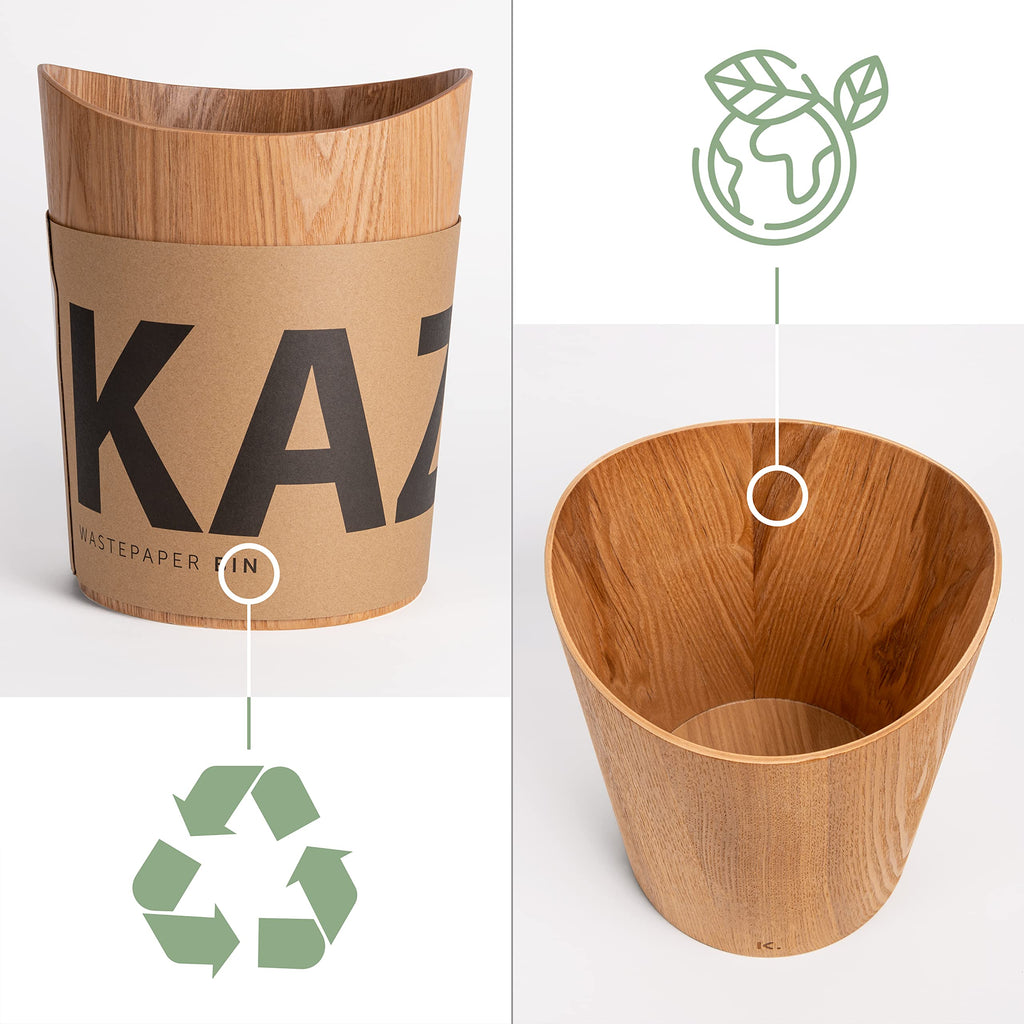 Kazai Real Wood Waste Paper Bin – 9L Sustainable Ash Wooden Basket